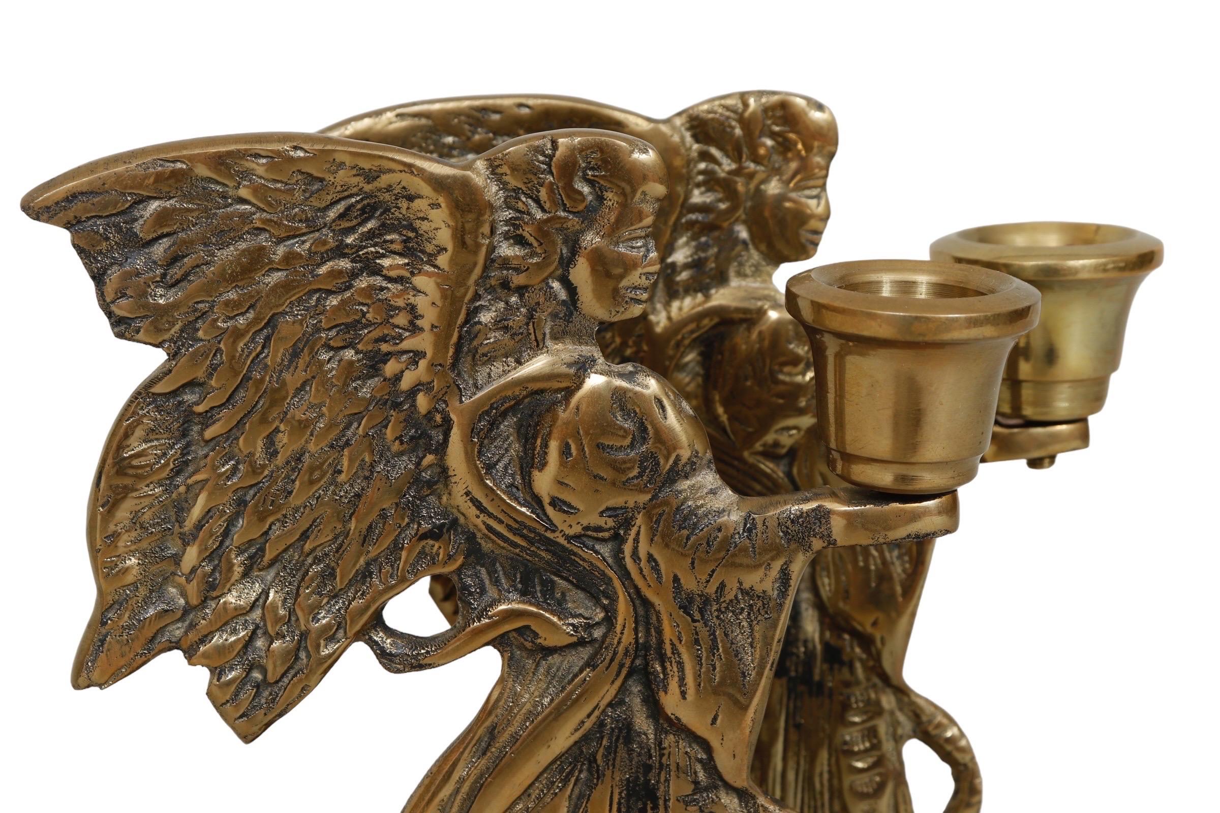 20th Century Brass Angel Candle Holders - a Pair For Sale