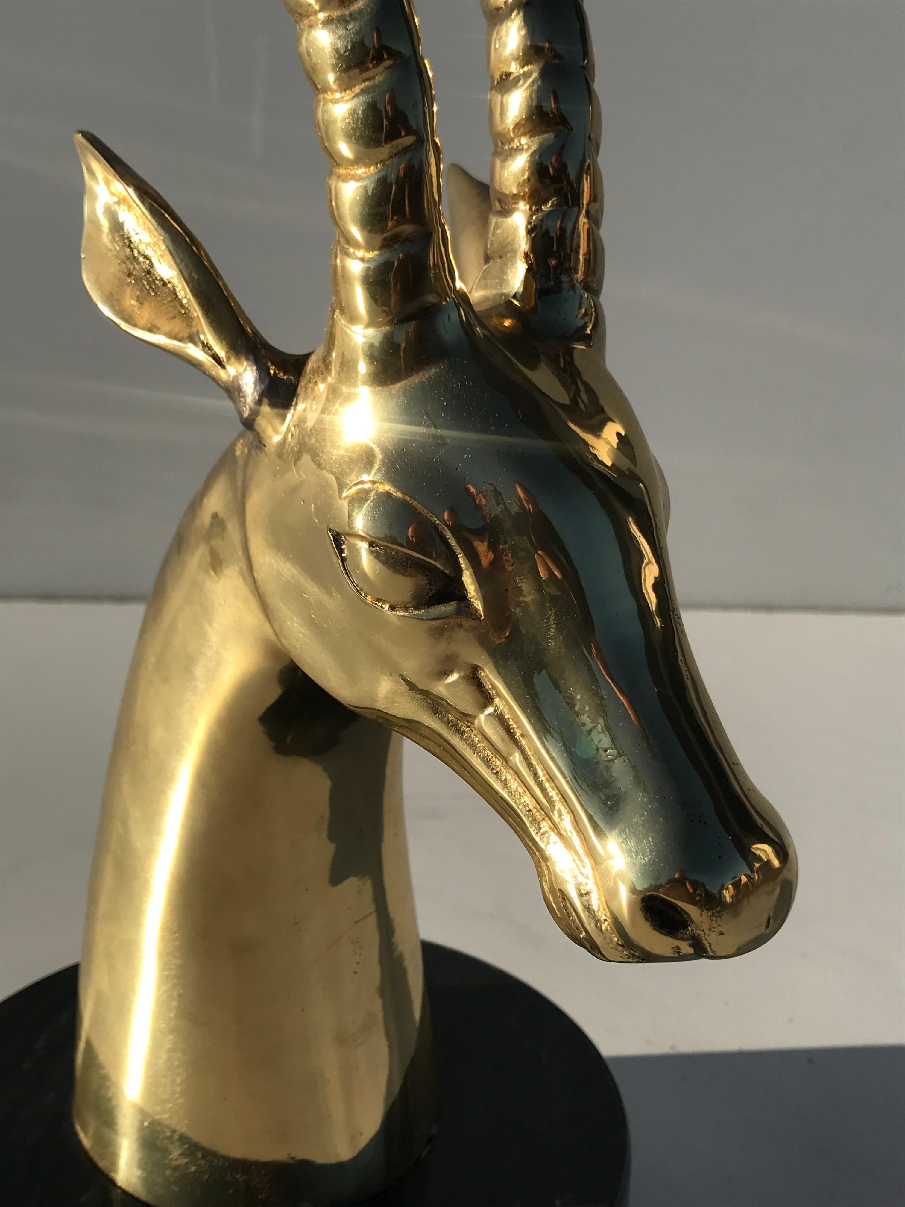 Brass Antelope Gazelle Bookend Sculpture In Good Condition For Sale In North Hollywood, CA