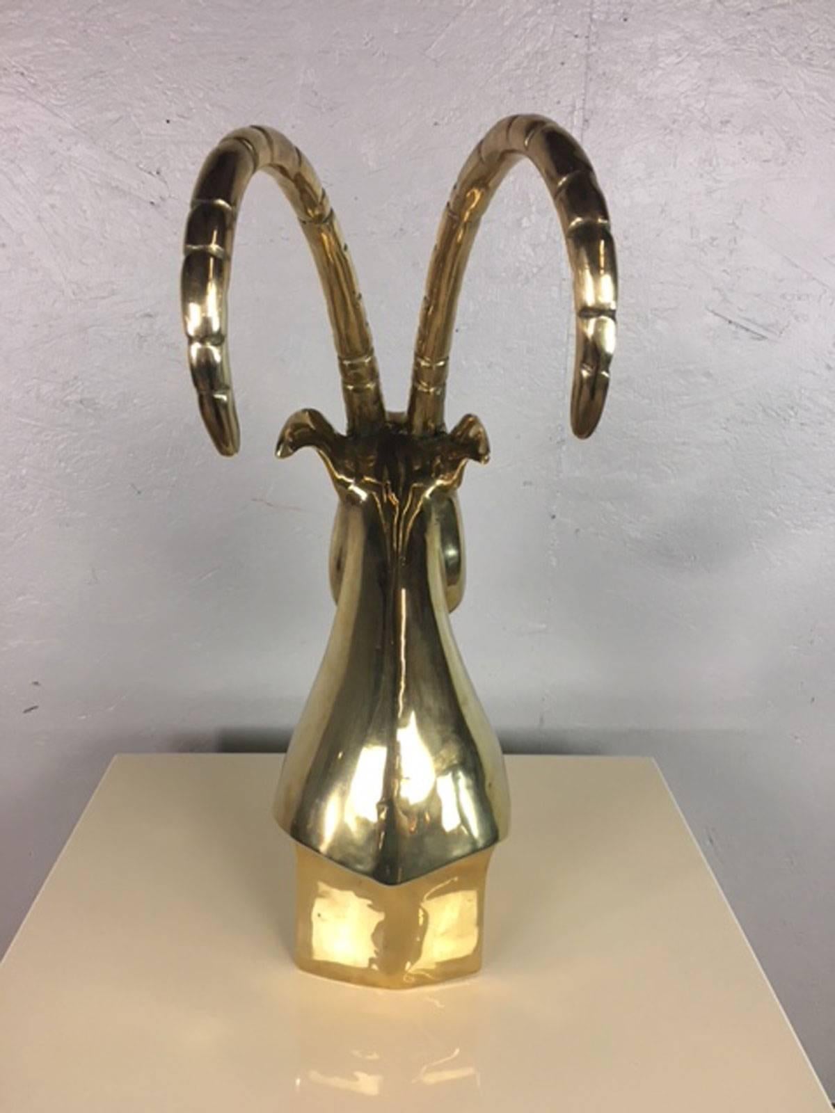 American Brass Antelope Head Sculpture For Sale