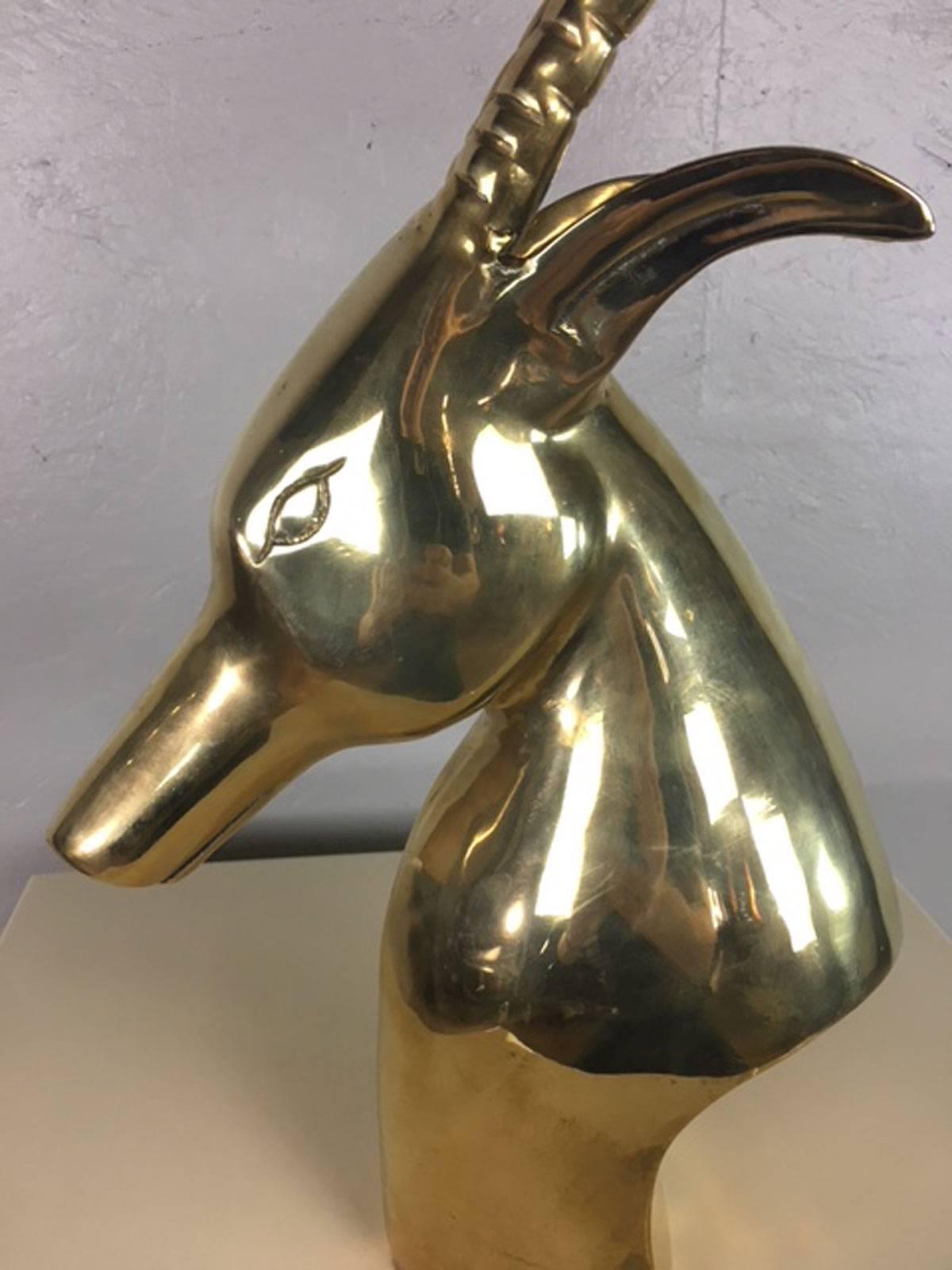 Brass Antelope Head Sculpture In Excellent Condition For Sale In Phoenix, AZ
