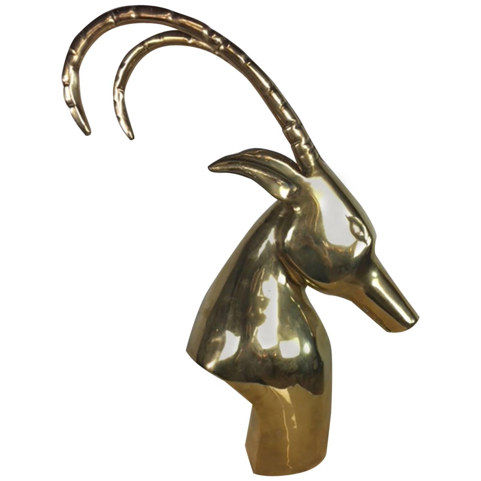 Brass Antelope Head Sculpture For Sale