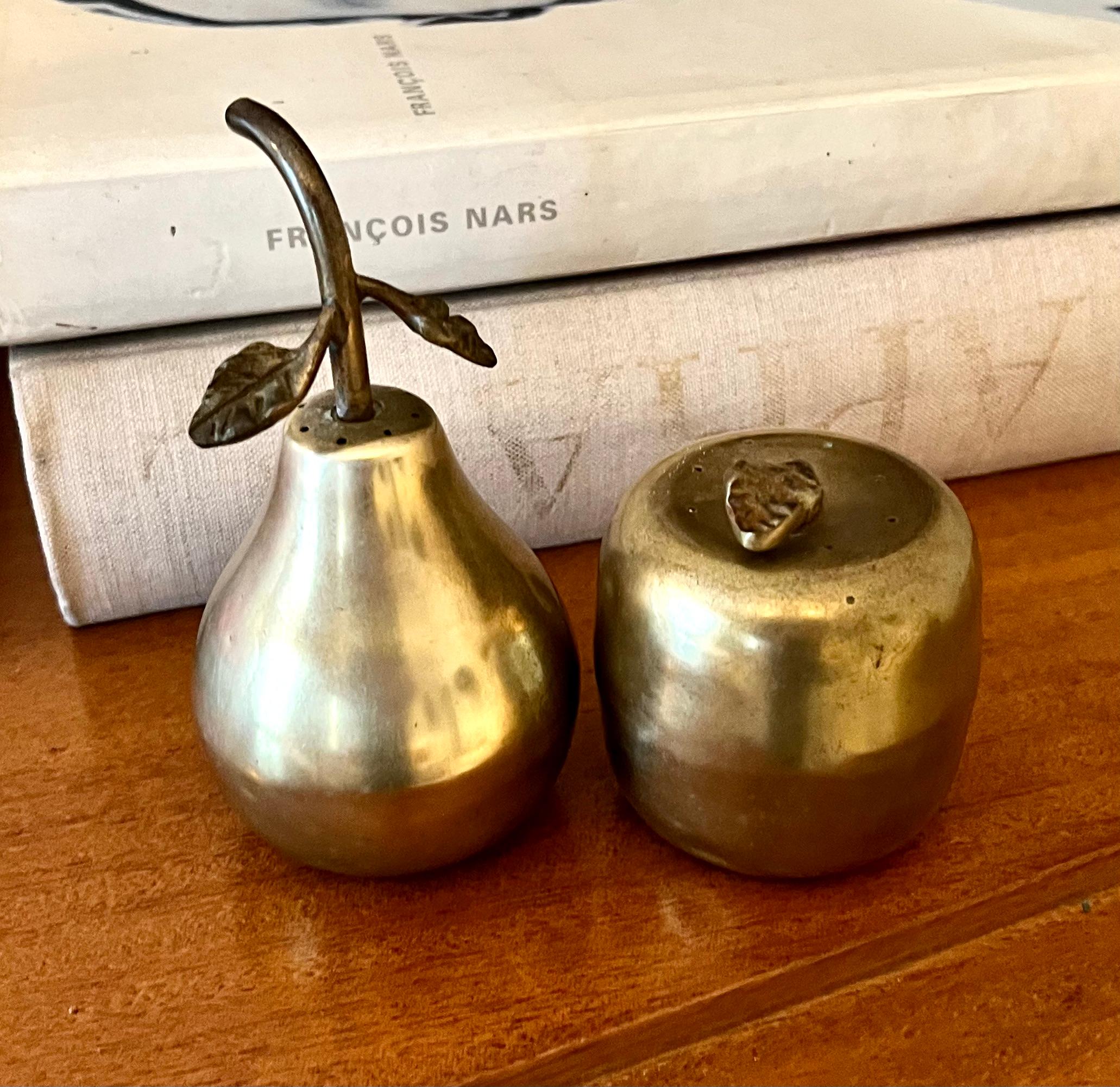 Mid-Century Modern Brass Apple and Pear Salt and Pepper Set