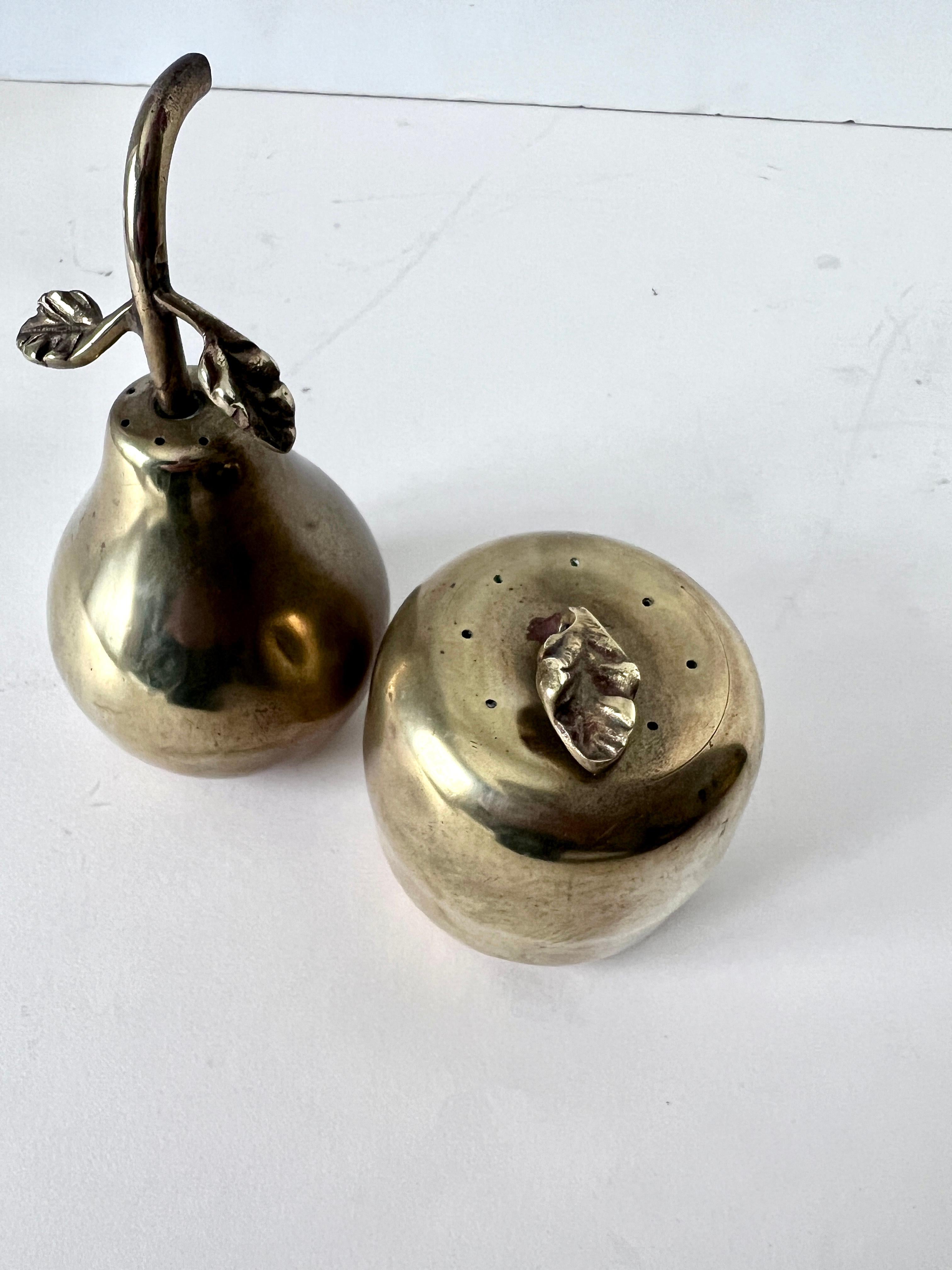20th Century Brass Apple and Pear Salt and Pepper Set For Sale