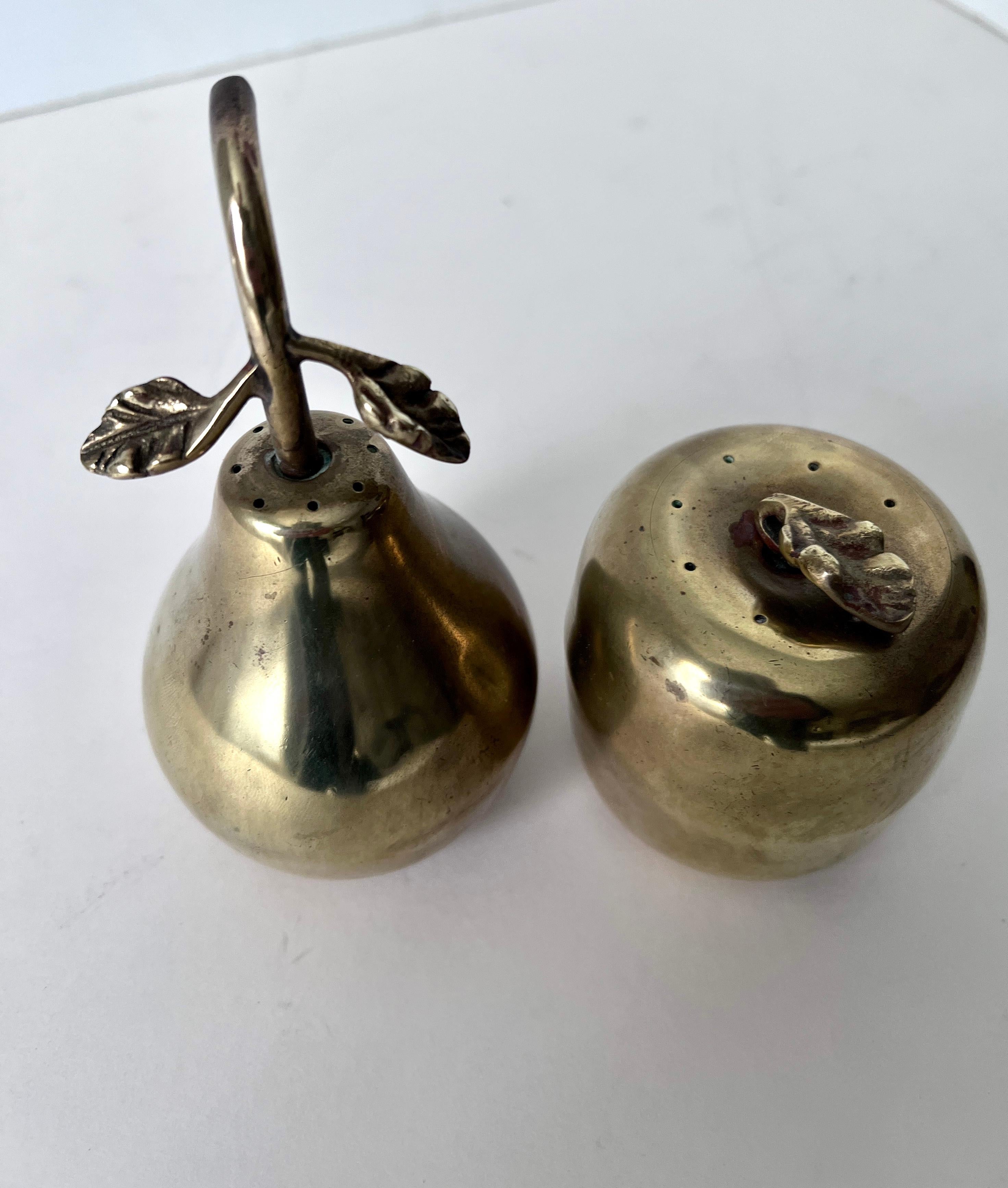 Brass Apple and Pear Salt and Pepper Set For Sale 1
