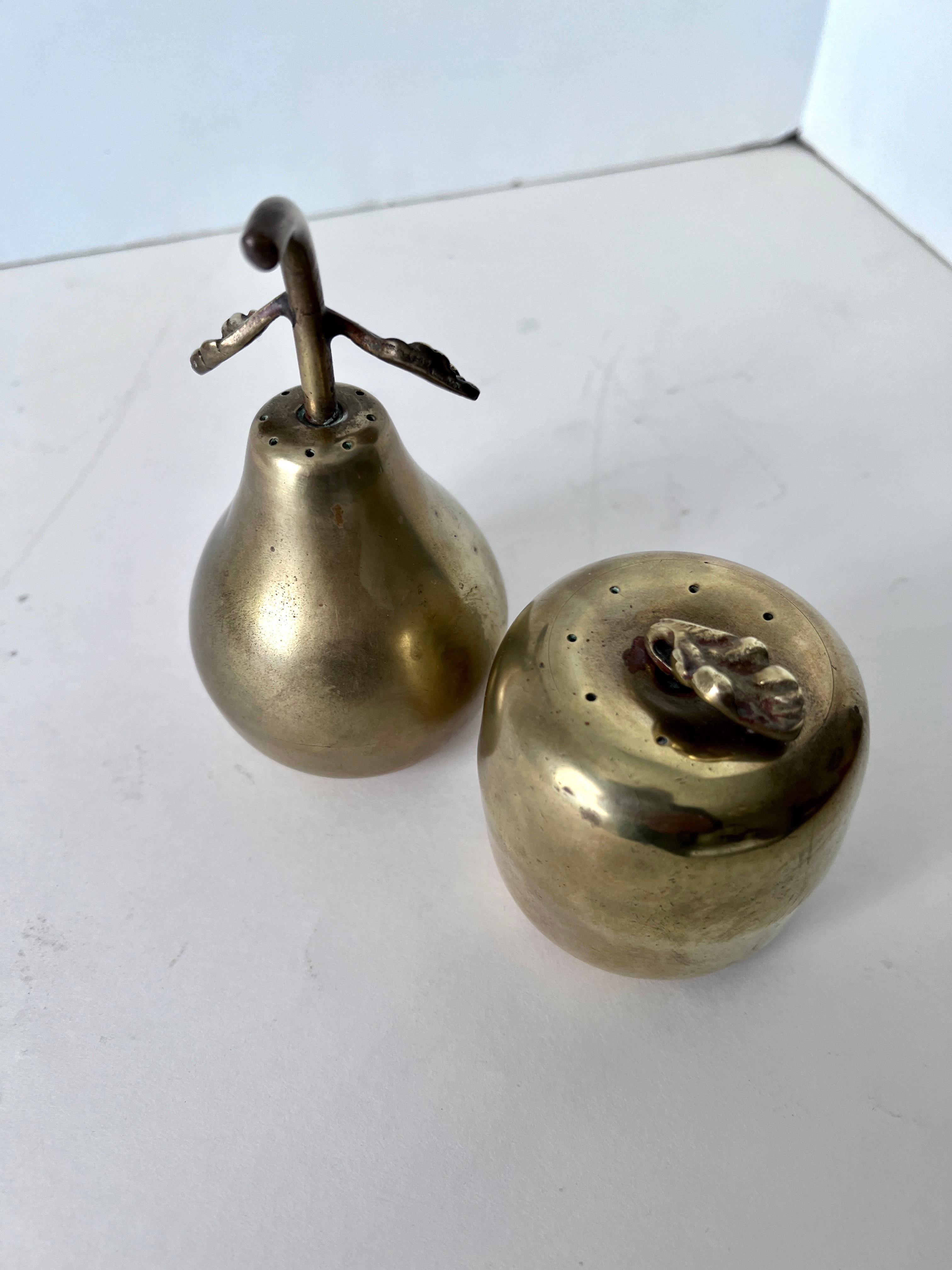 Brass Apple and Pear Salt and Pepper Set For Sale 2