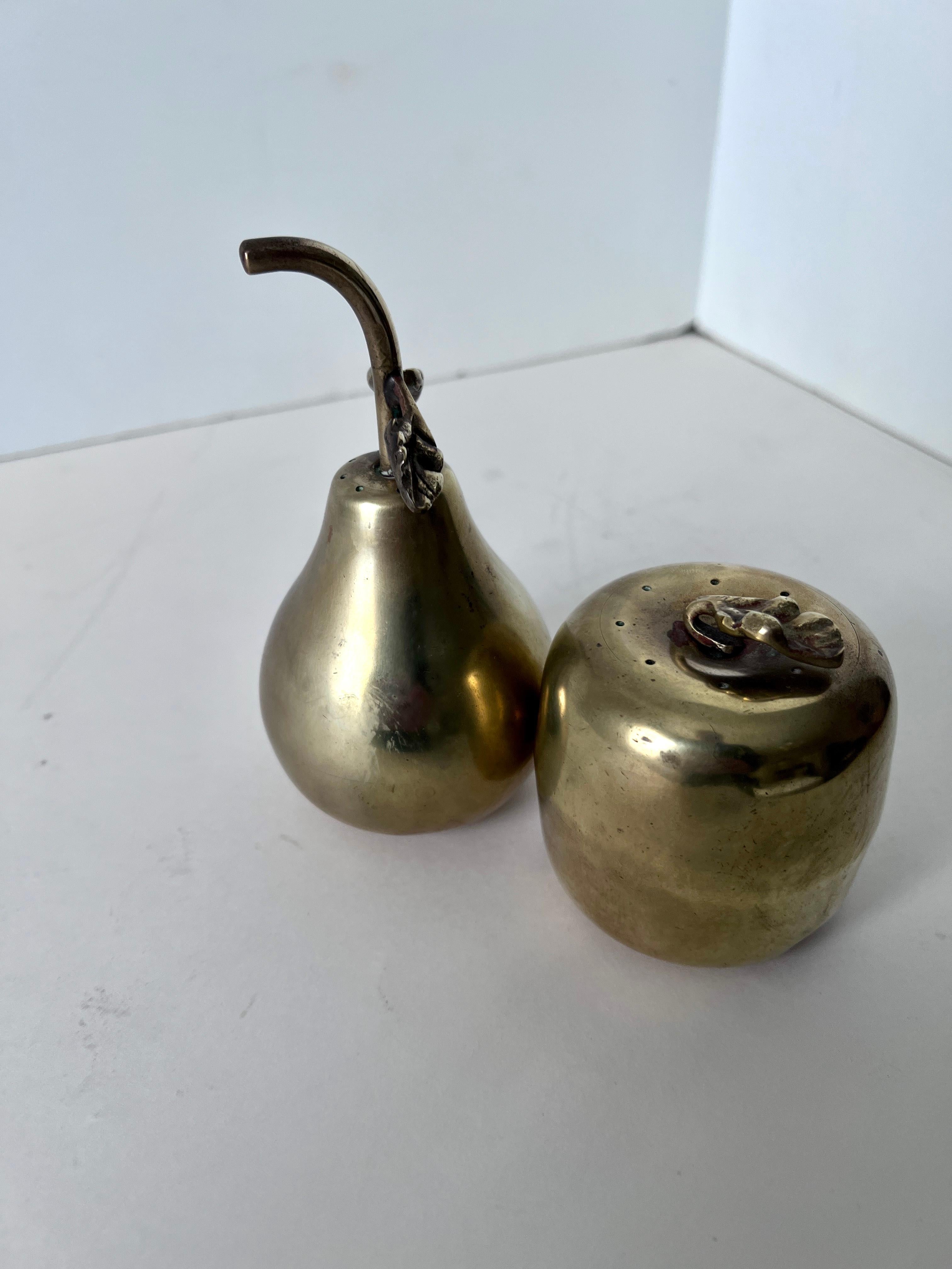 Brass Apple and Pear Salt and Pepper Set For Sale 3