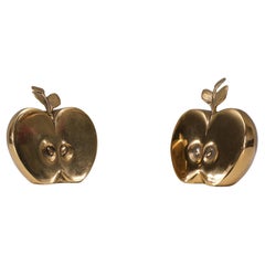 Brass Apple book ends Hollywood Regency Dutch Apko  1970s