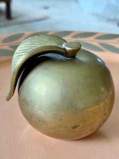 Brass Apple Table Top Sculpture Paperweight Cast Circa 1970s Unlacquered (Korea)