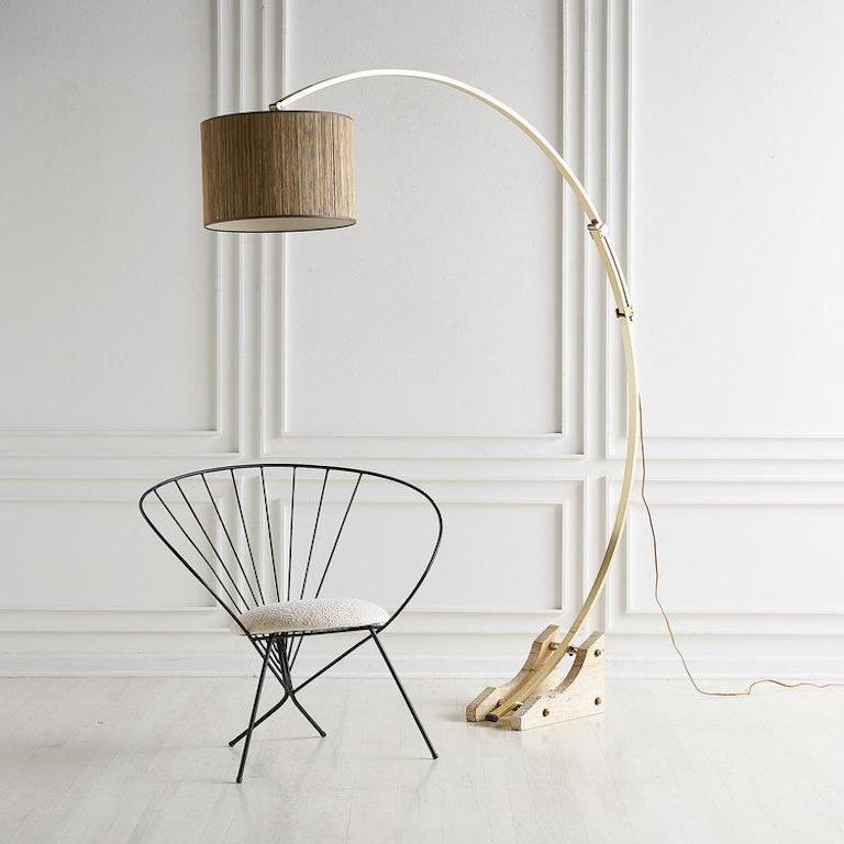 Brass Arc Floor Lamp With Travertine, Contemporary Arc Floor Lamps Uk