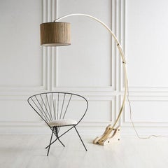 Brass Arc Floor Lamp with Travertine Base, Germany, 1960s