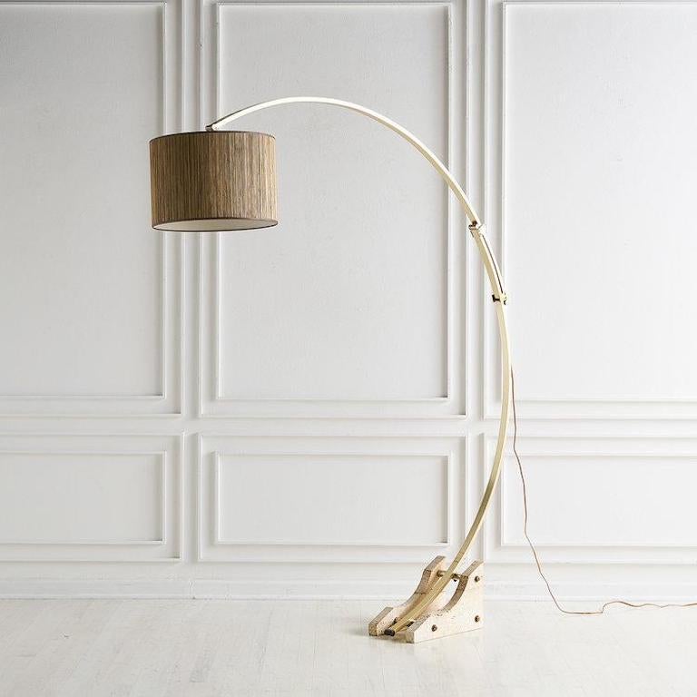 Brass Arc Floor Lamp With Travertine, Brass Arc Lamp