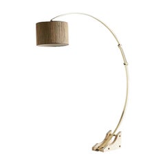 Brass Arc Floor Lamp with Travertine Base, Germany, 1960s