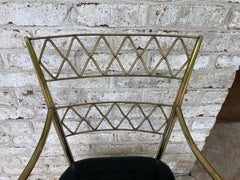 Brass Arm Chair with Black Patent Leather Seat