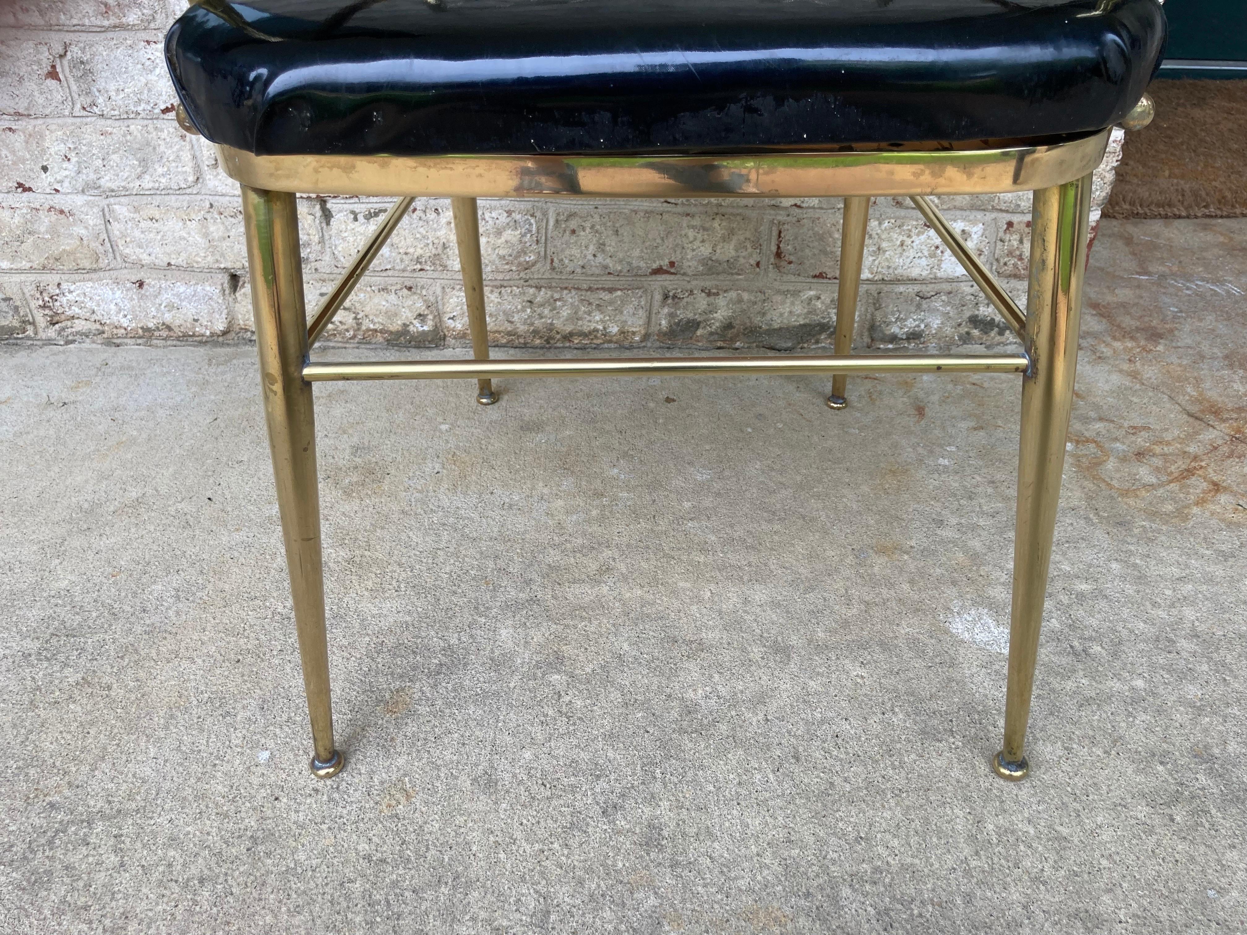 20th Century Brass Arm Chair with Black Patent Leather Seat  For Sale