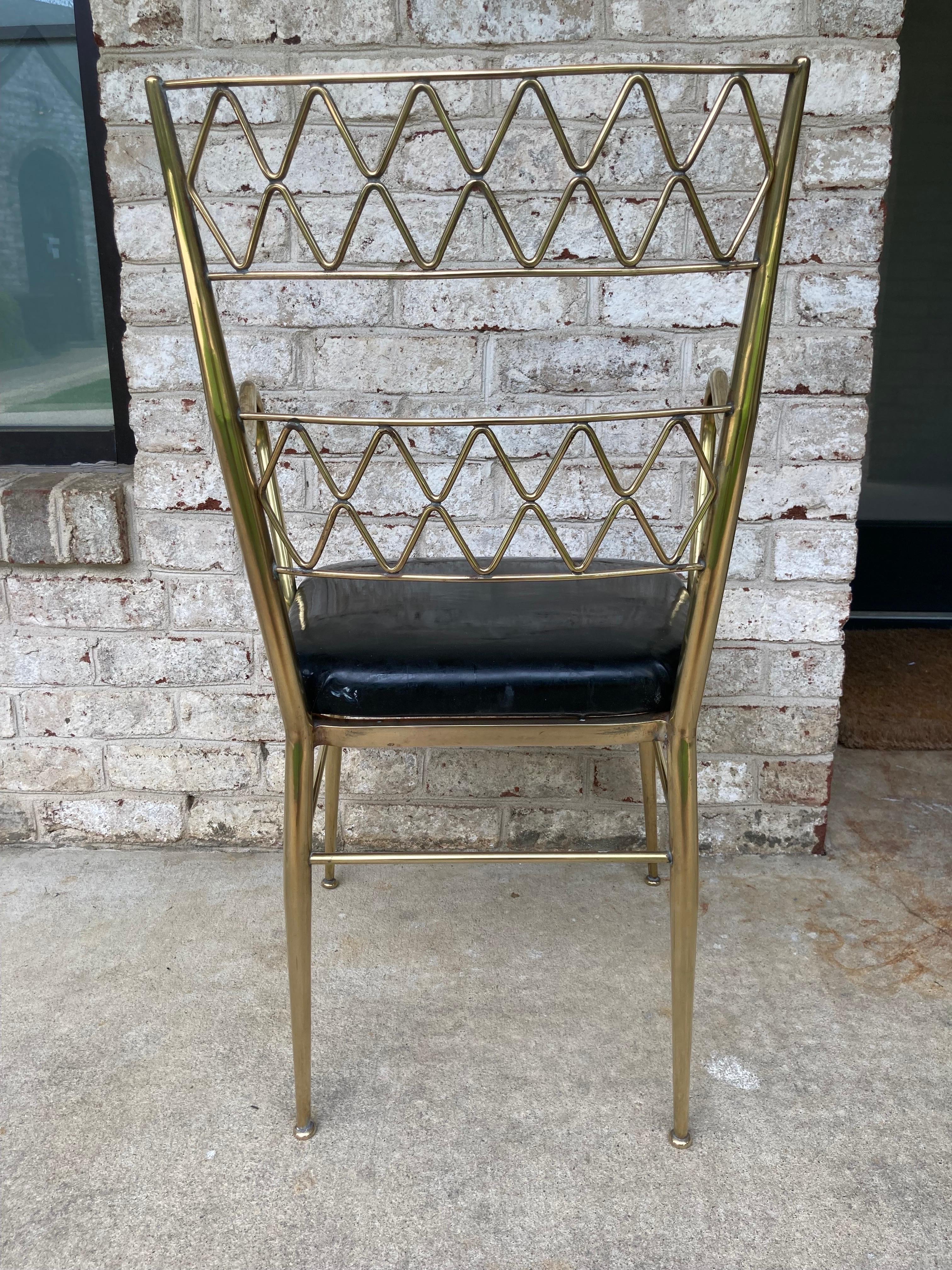 Brass Arm Chair with Black Patent Leather Seat  For Sale 3
