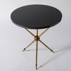 Brass Arrow Base Tripod Table, Black Granite Top, French, 1960s