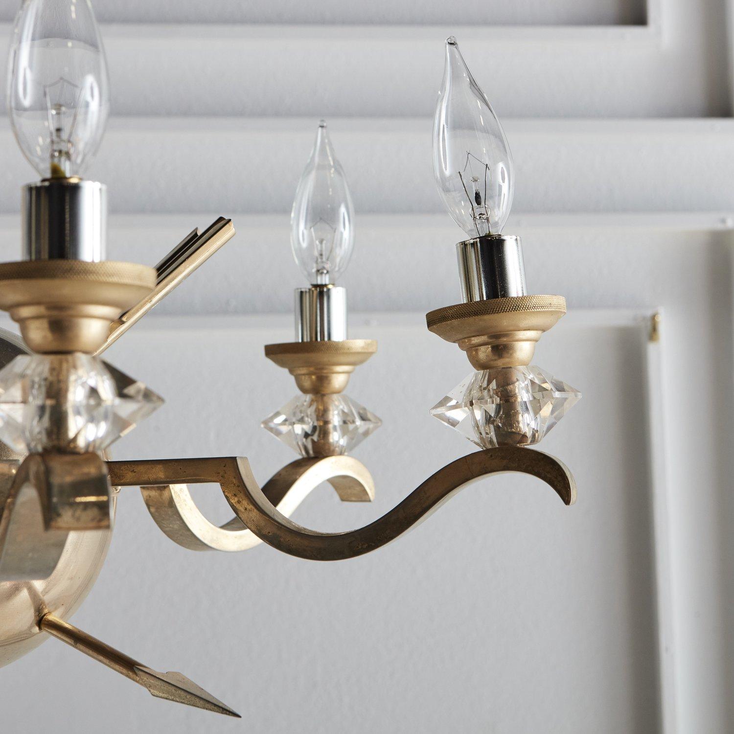Brass Arrow Chandelier, France Early 20th Century In Good Condition In Chicago, IL