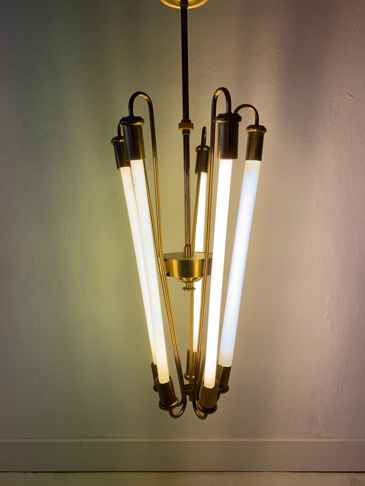 Brass Art Deco Bauhaus Chandelier by Kaiser & Co., 1930s, Germany For Sale 7