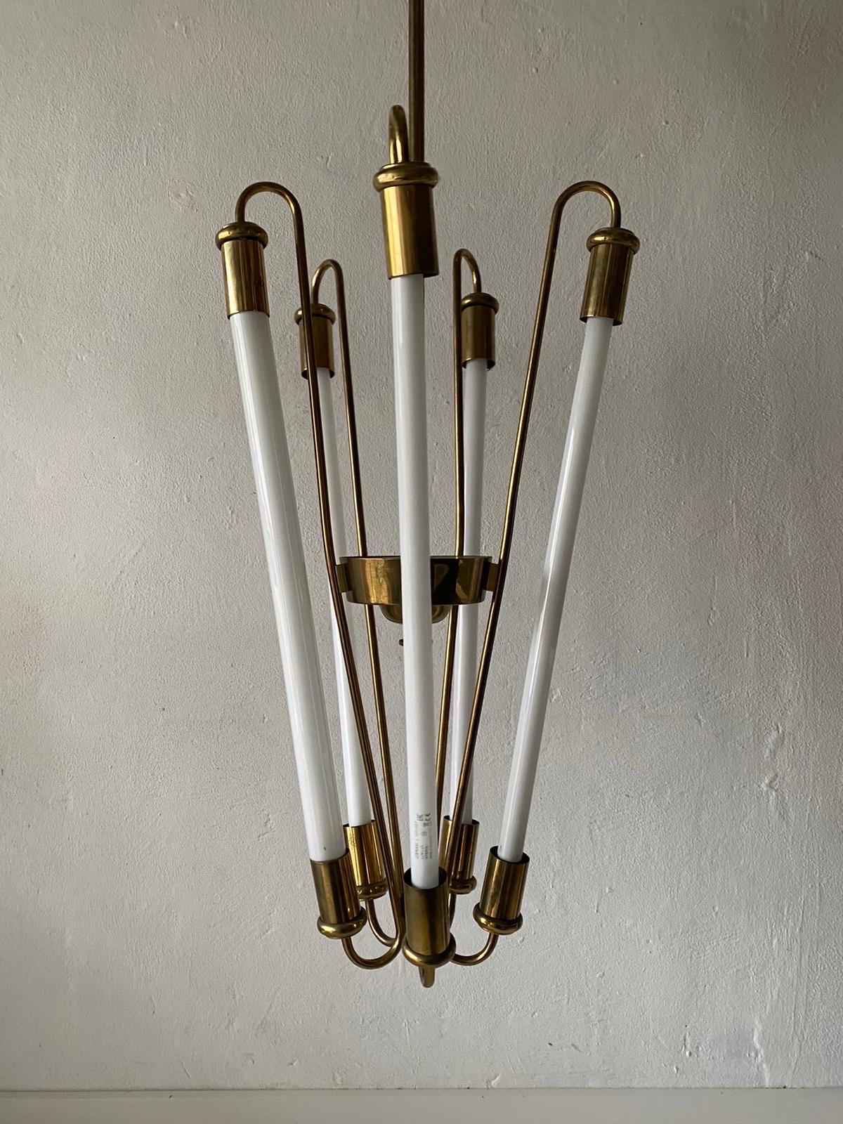 Mid-20th Century Brass Art Deco Bauhaus Chandelier by Kaiser & Co., 1930s, Germany For Sale