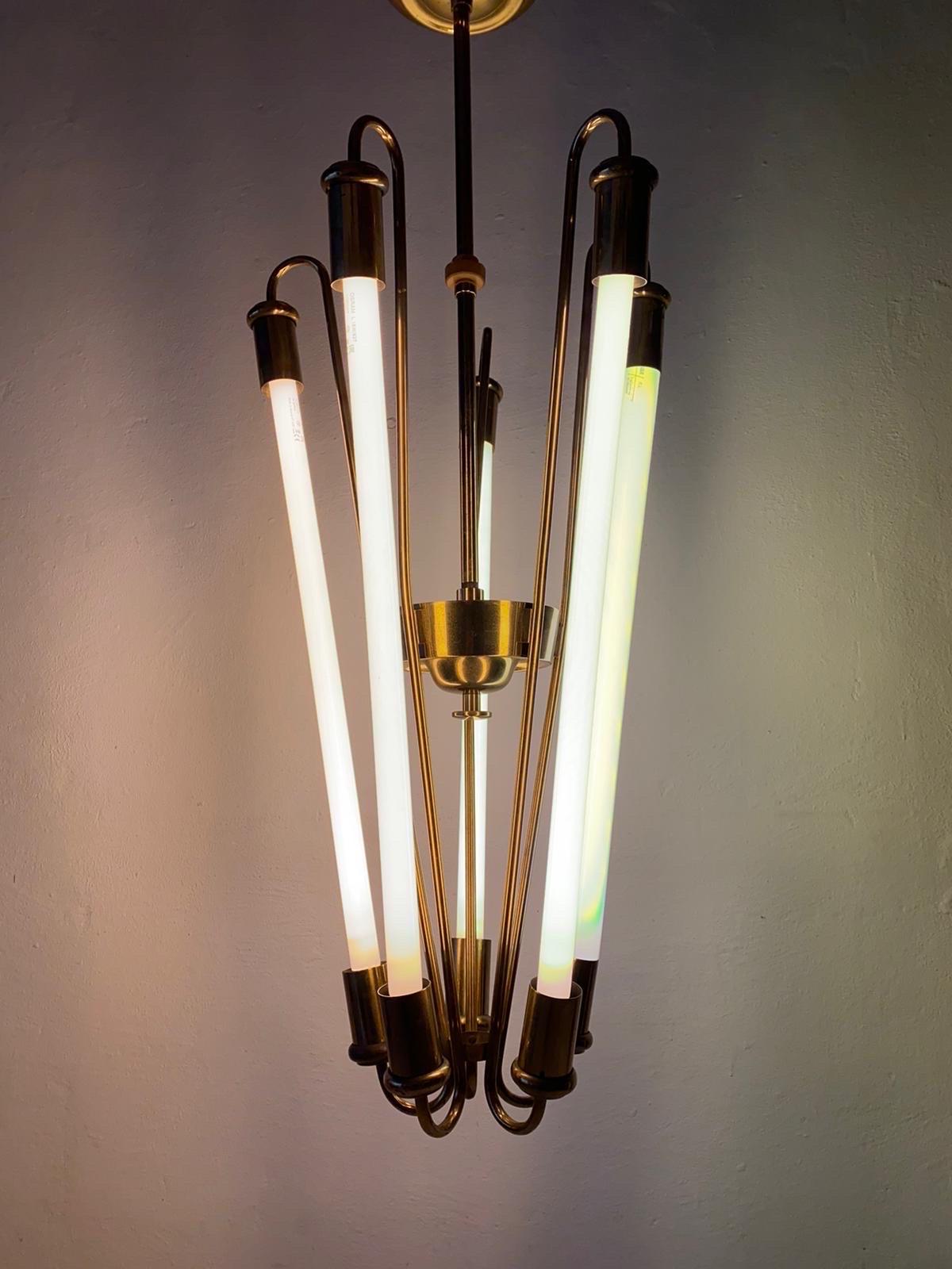 Brass Art Deco Bauhaus Chandelier by Kaiser & Co., 1930s, Germany For Sale 3