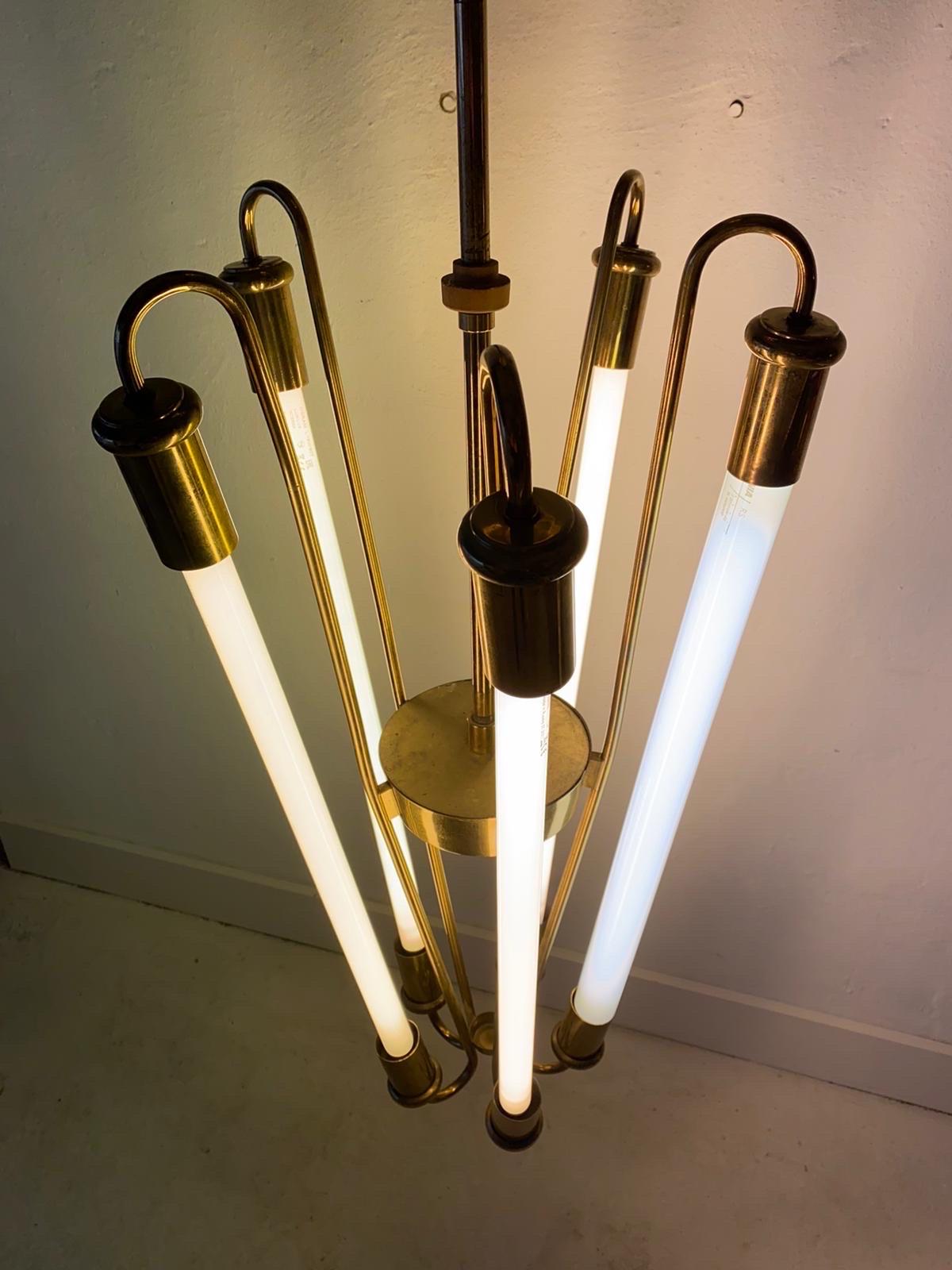 Brass Art Deco Bauhaus Chandelier by Kaiser & Co., 1930s, Germany For Sale 4