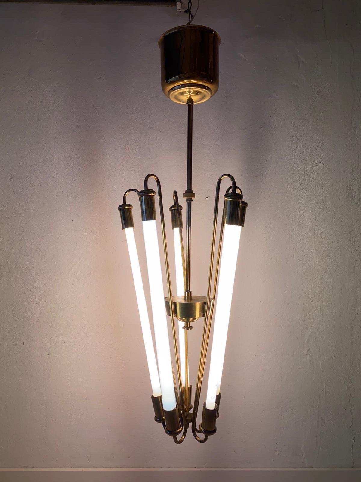 Brass Art Deco Bauhaus Chandelier by Kaiser & Co., 1930s, Germany For Sale 5