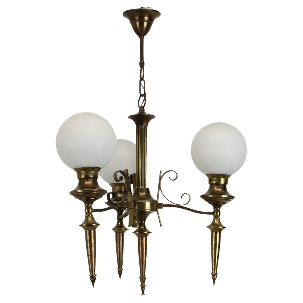 Brass Art Deco Chandelier, 1930s, Czechoslovakia