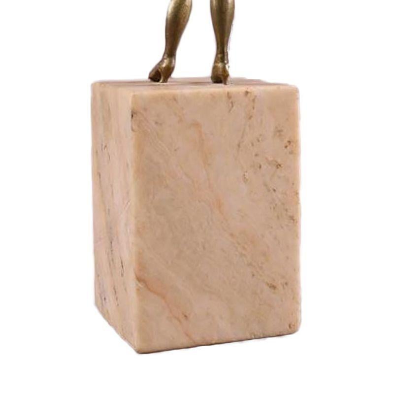 Early 20th Century Brass Art Deco Flapper Girl Sculpture on Peach Marble obelisk For Sale