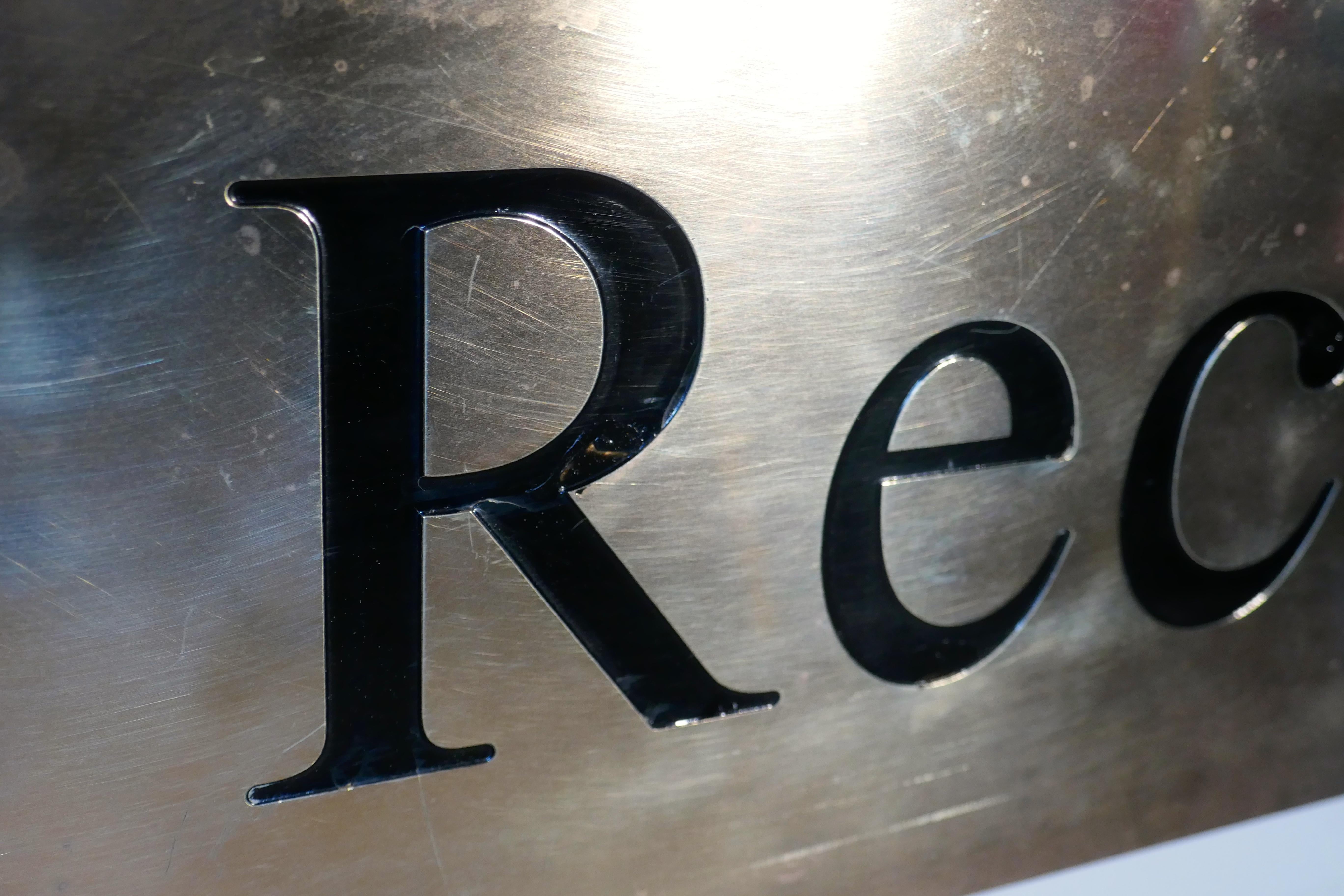 Brass Art Deco hotel Reception sign


A great piece for a Hotel or similar, the Word Reception is etched and enamelled into the brass-plate 
A piece from the past with a good use Now, 
The sign is 6” high 24” wide 
TAV115.
 