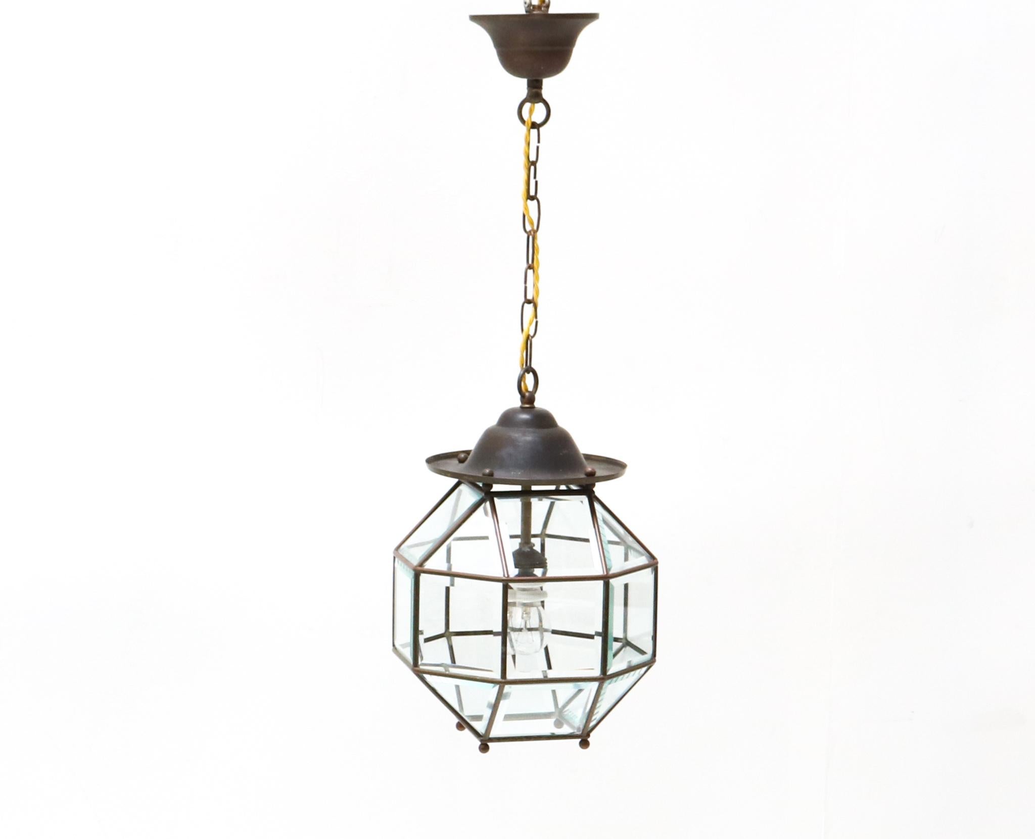 Brass Art Deco Lantern with Original Beveled Glass, 1920s 6