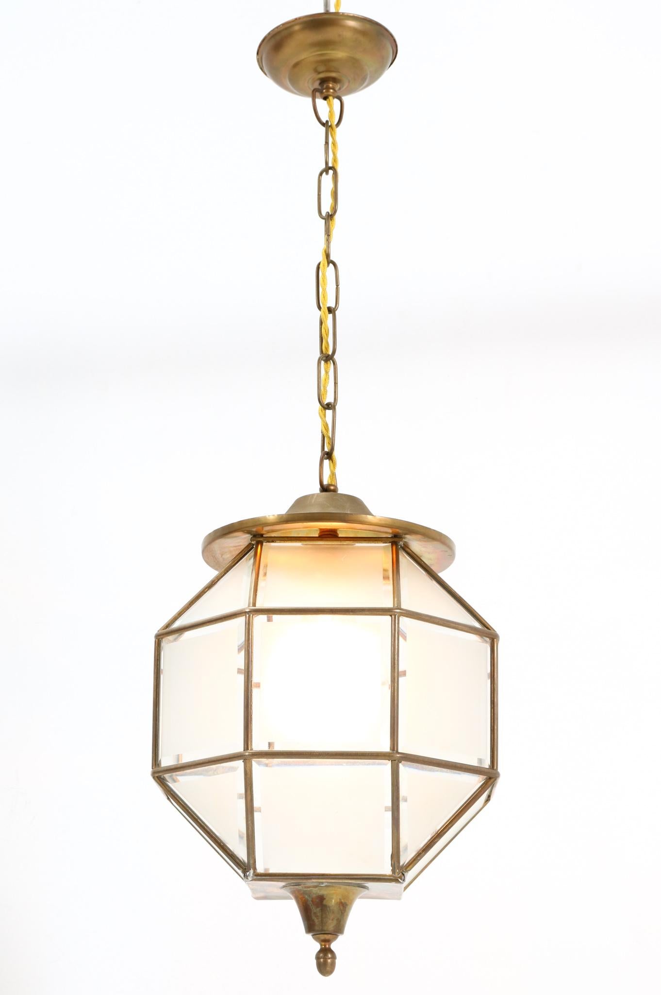 Brass Art Deco Lantern with Original Cut Glass, 1920s For Sale 1