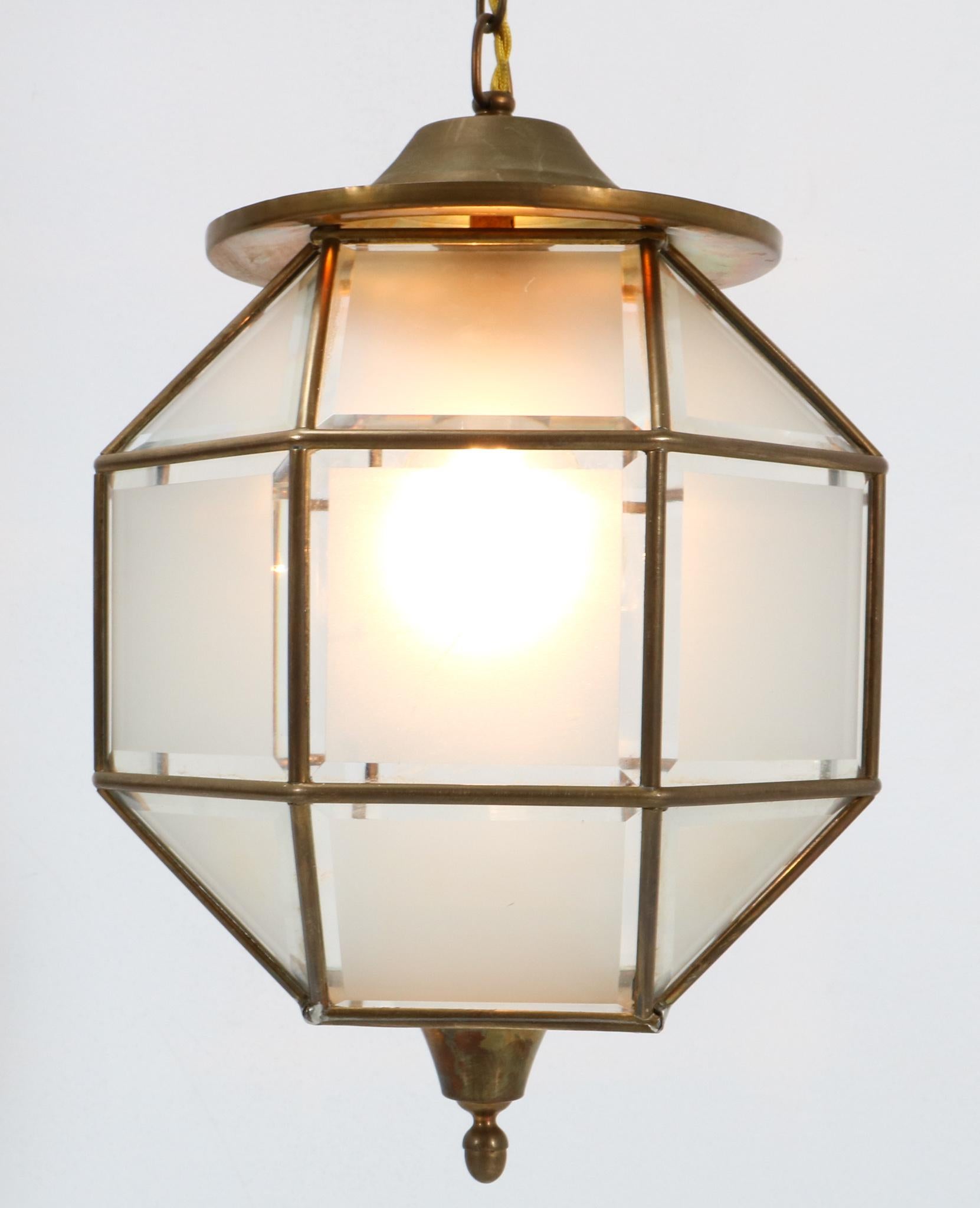 Brass Art Deco Lantern with Original Cut Glass, 1920s For Sale 3