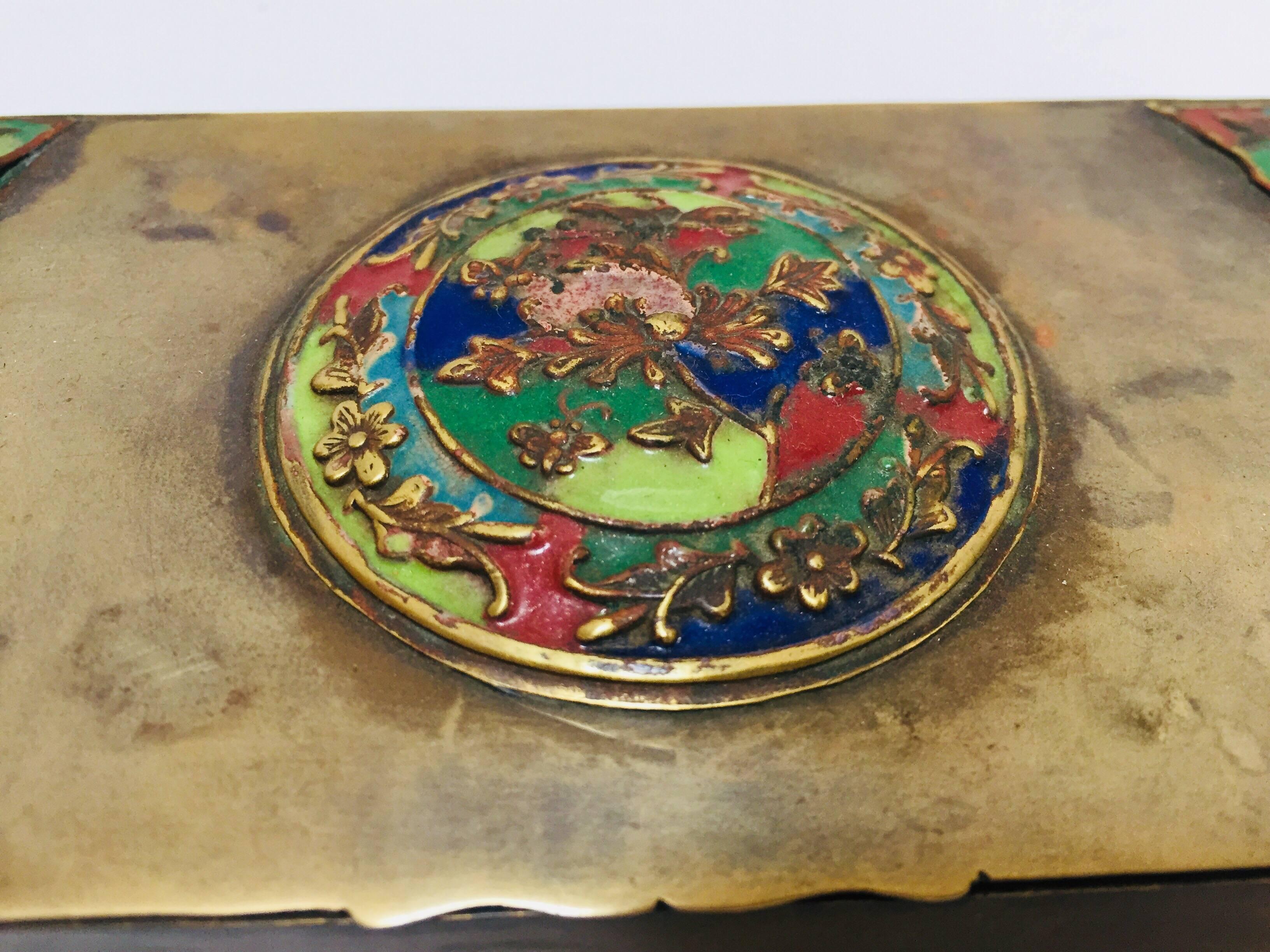 Brass Art Deco Lidded Box with Enameled Decoration 6