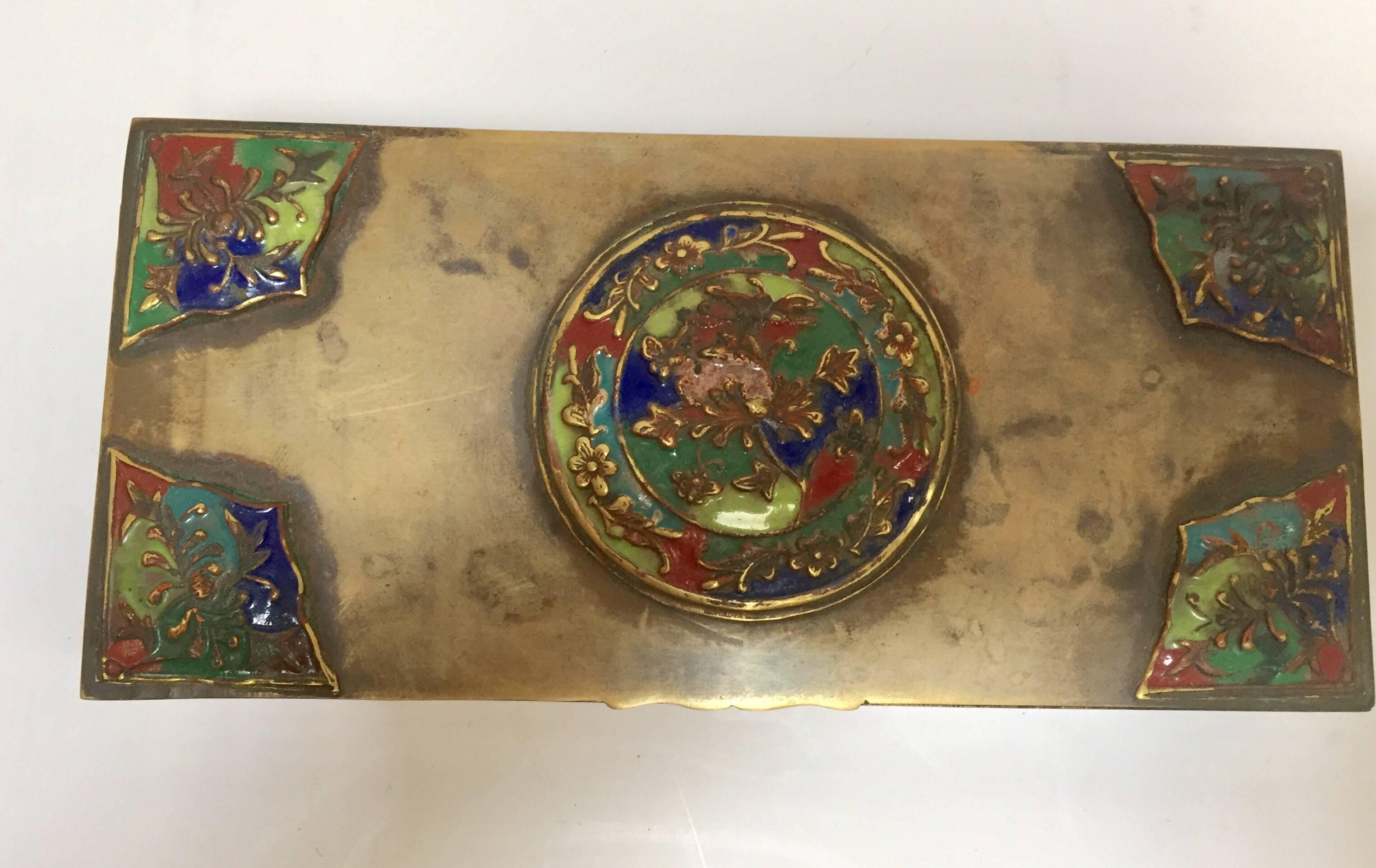Brass Art Deco Lidded Box with Enameled Decoration 7