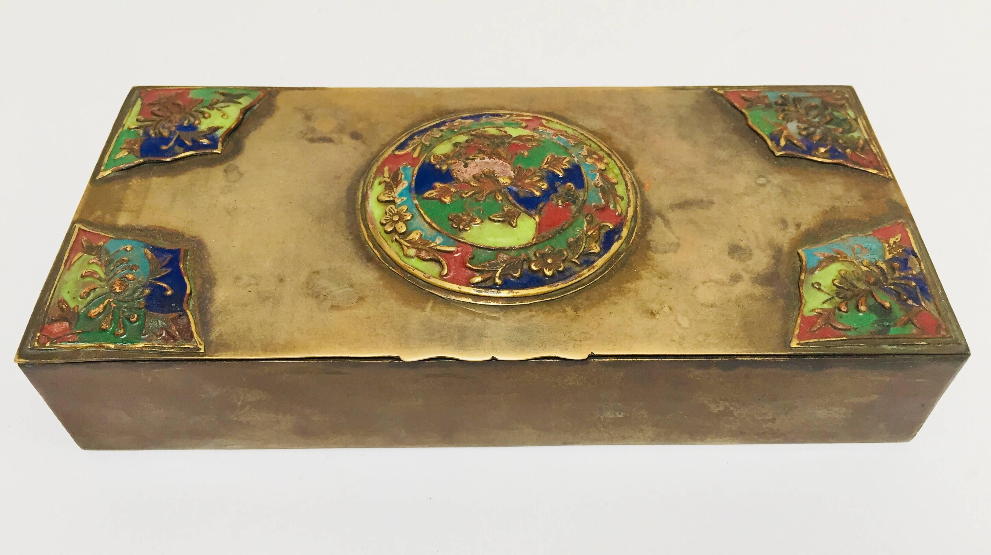 Brass Art Deco Lidded Box with Enameled Decoration 8
