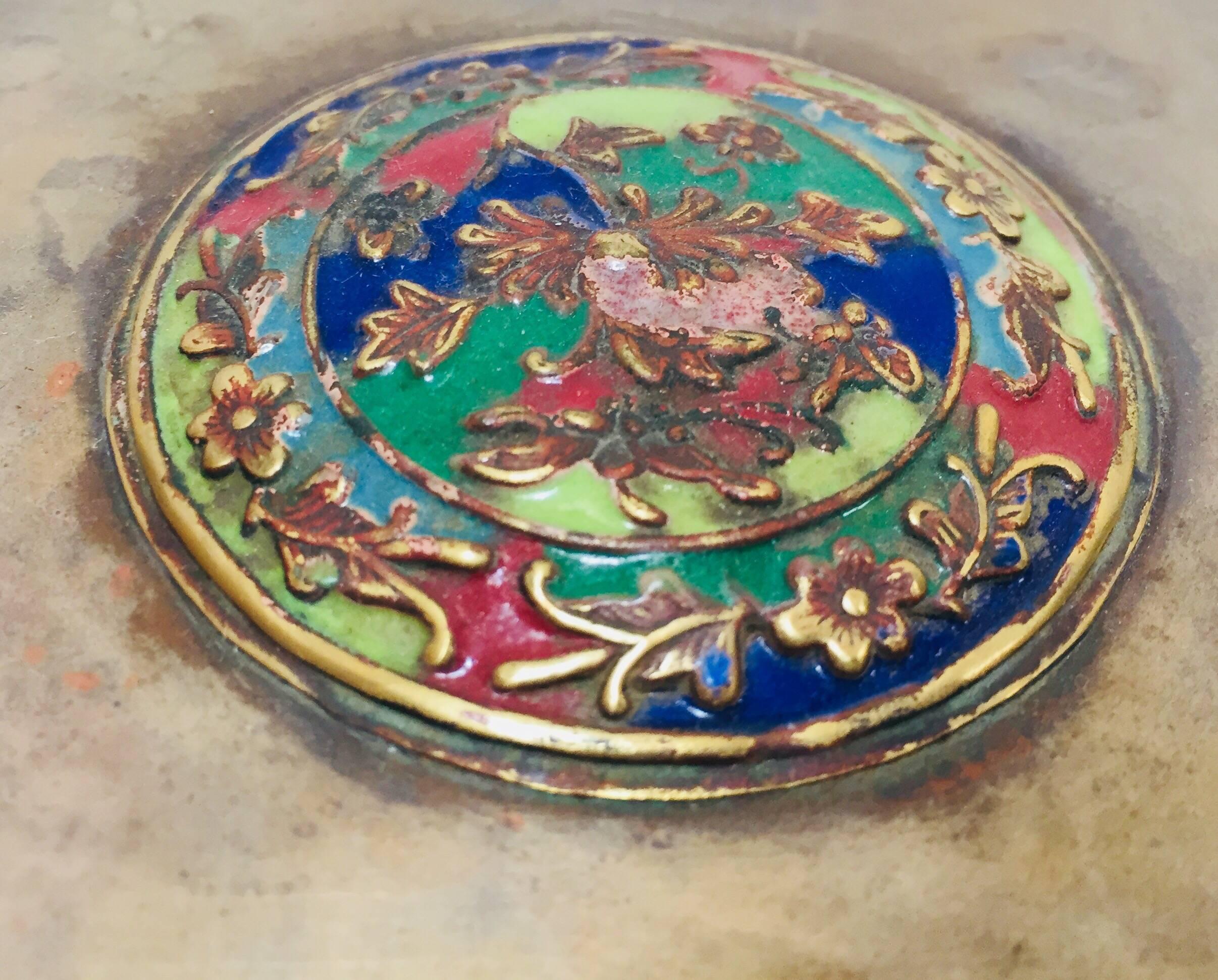 American Brass Art Deco Lidded Box with Enameled Decoration