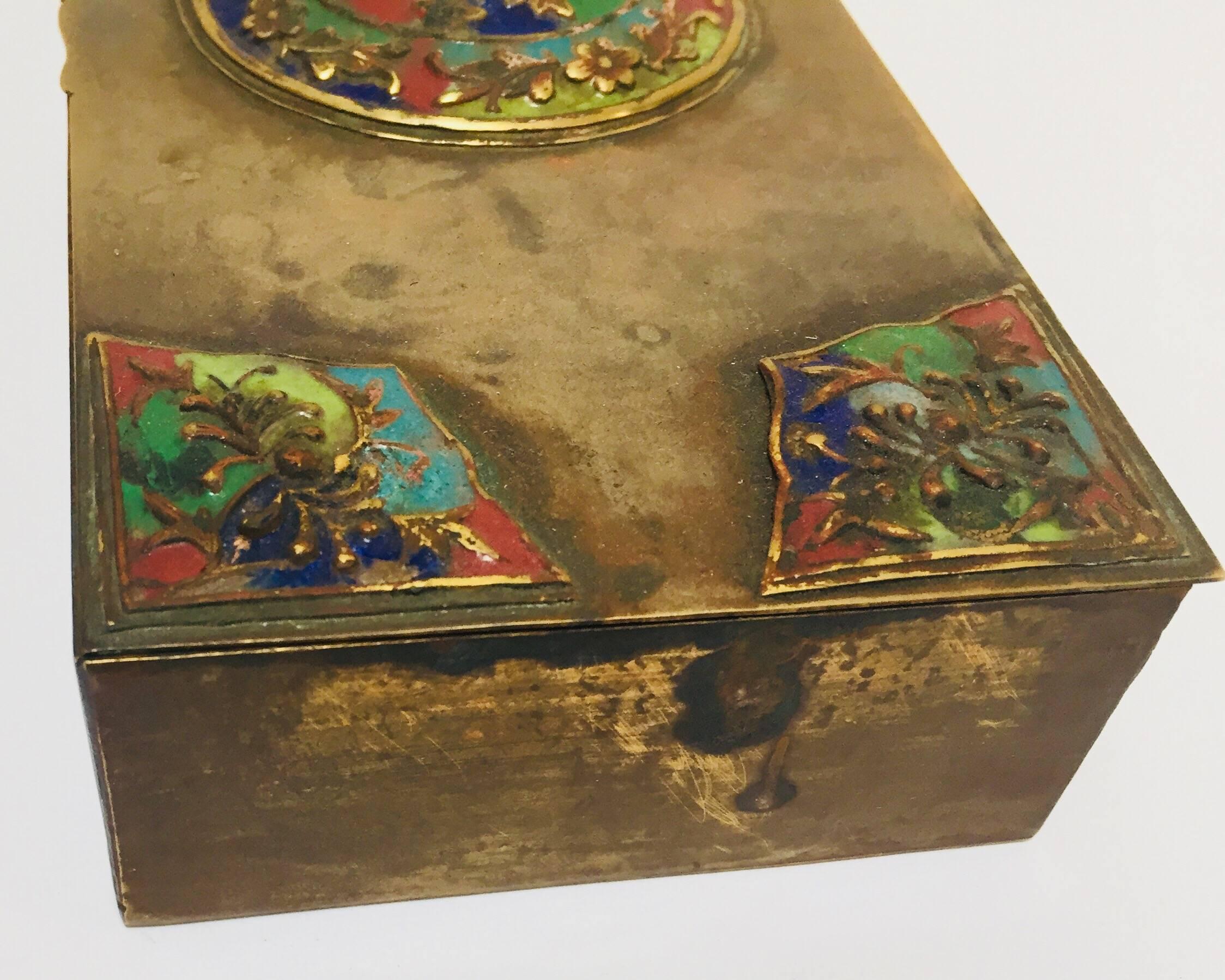 Brass Art Deco Lidded Box with Enameled Decoration 2