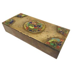 Brass Art Deco Lidded Box with Enameled Decoration