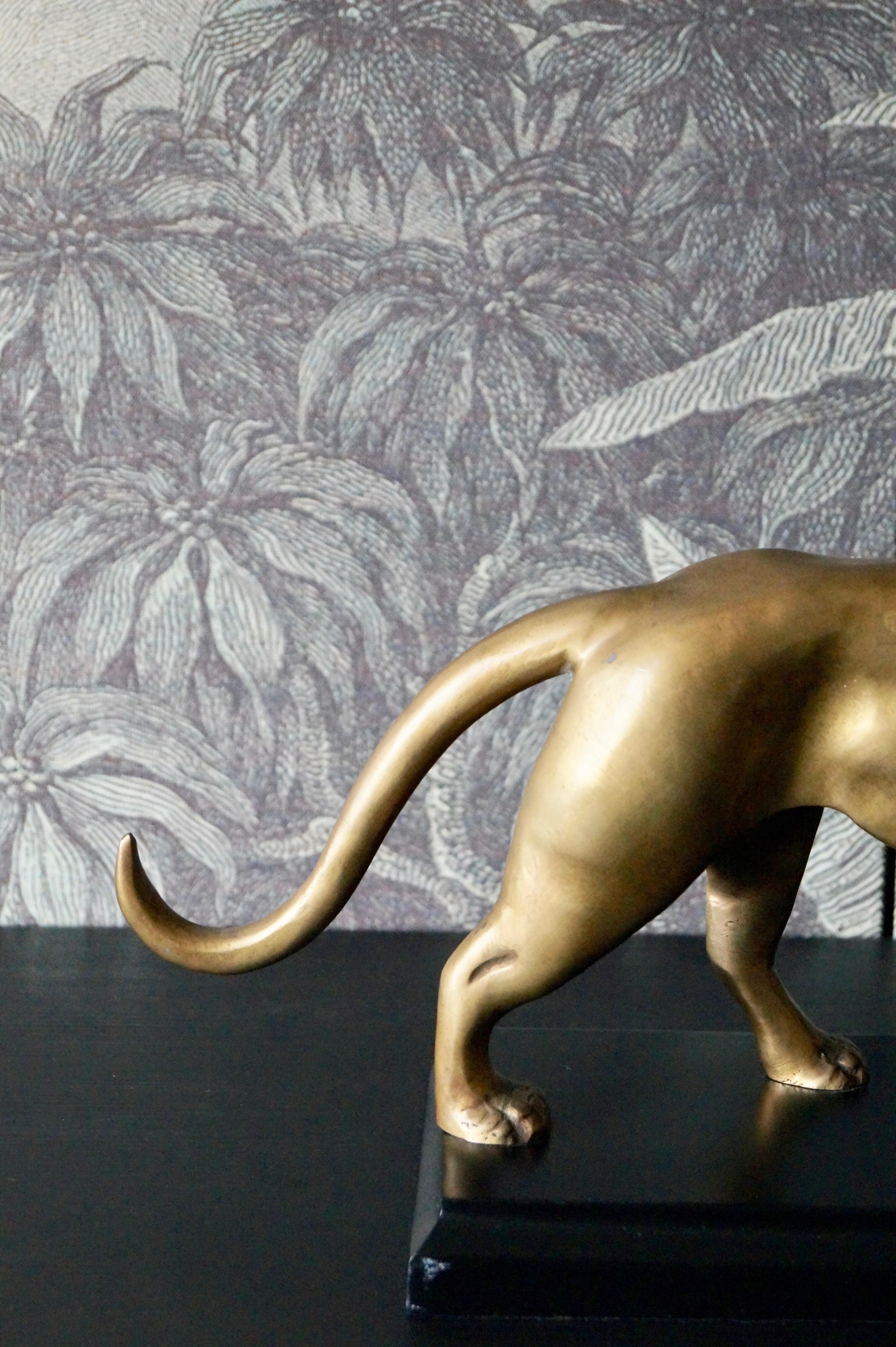French Brass Art Deco Lion Sculpture For Sale
