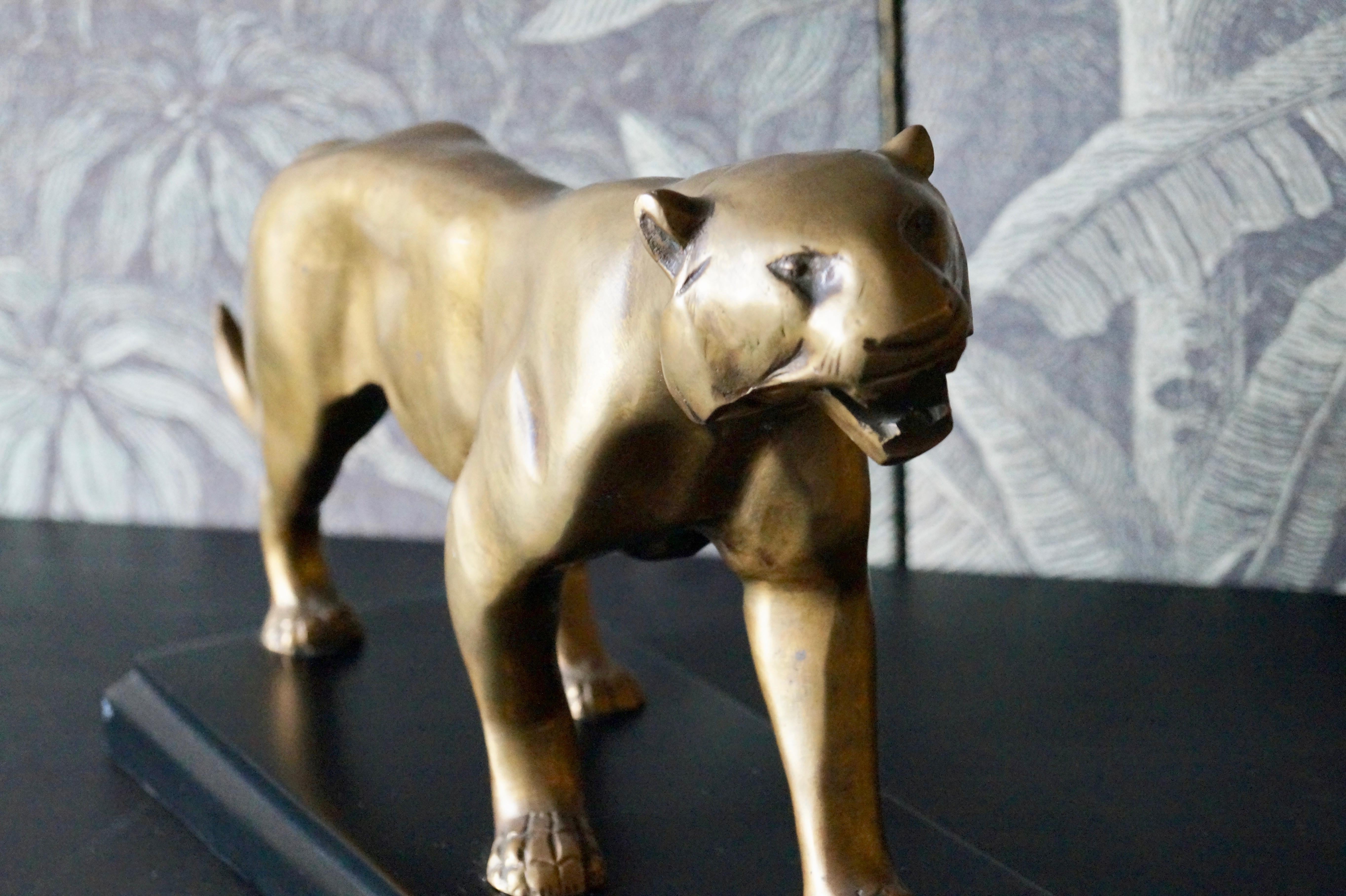 Late 20th Century Brass Art Deco Lion Sculpture For Sale