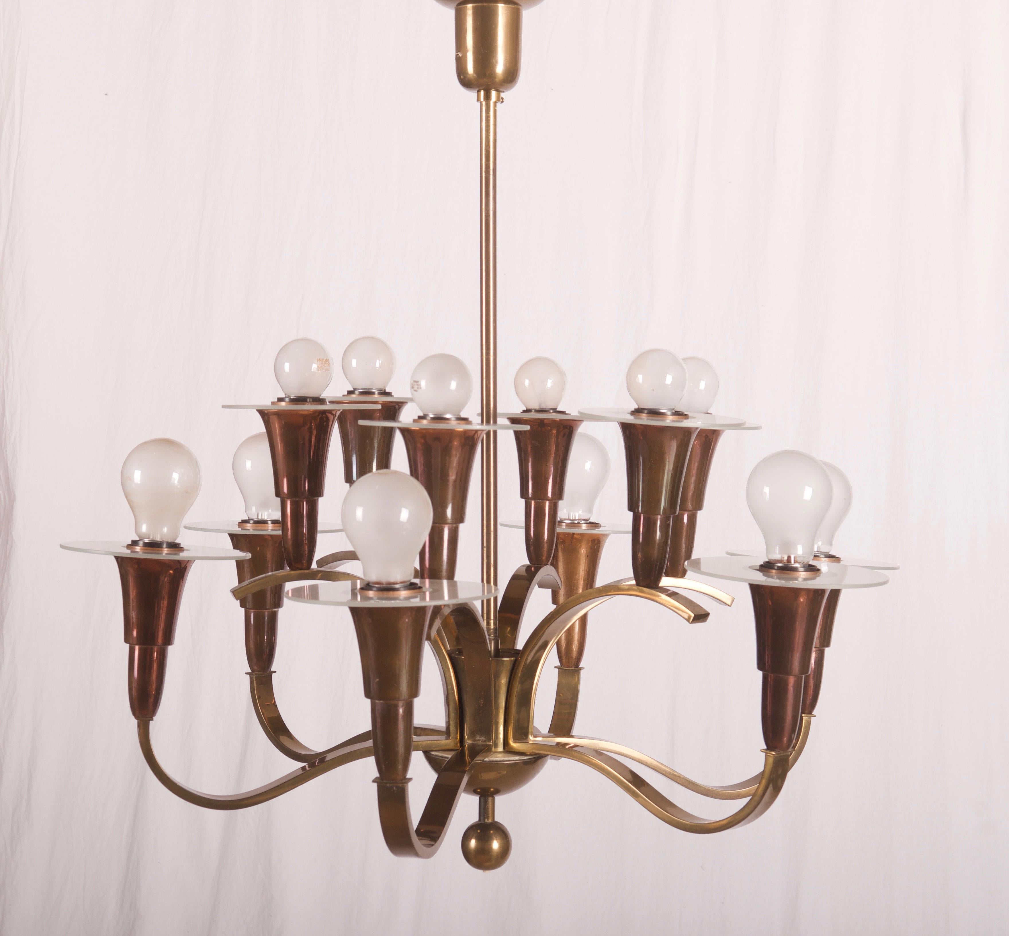 Brass Art Deco Modernist Chandelier For Sale 6