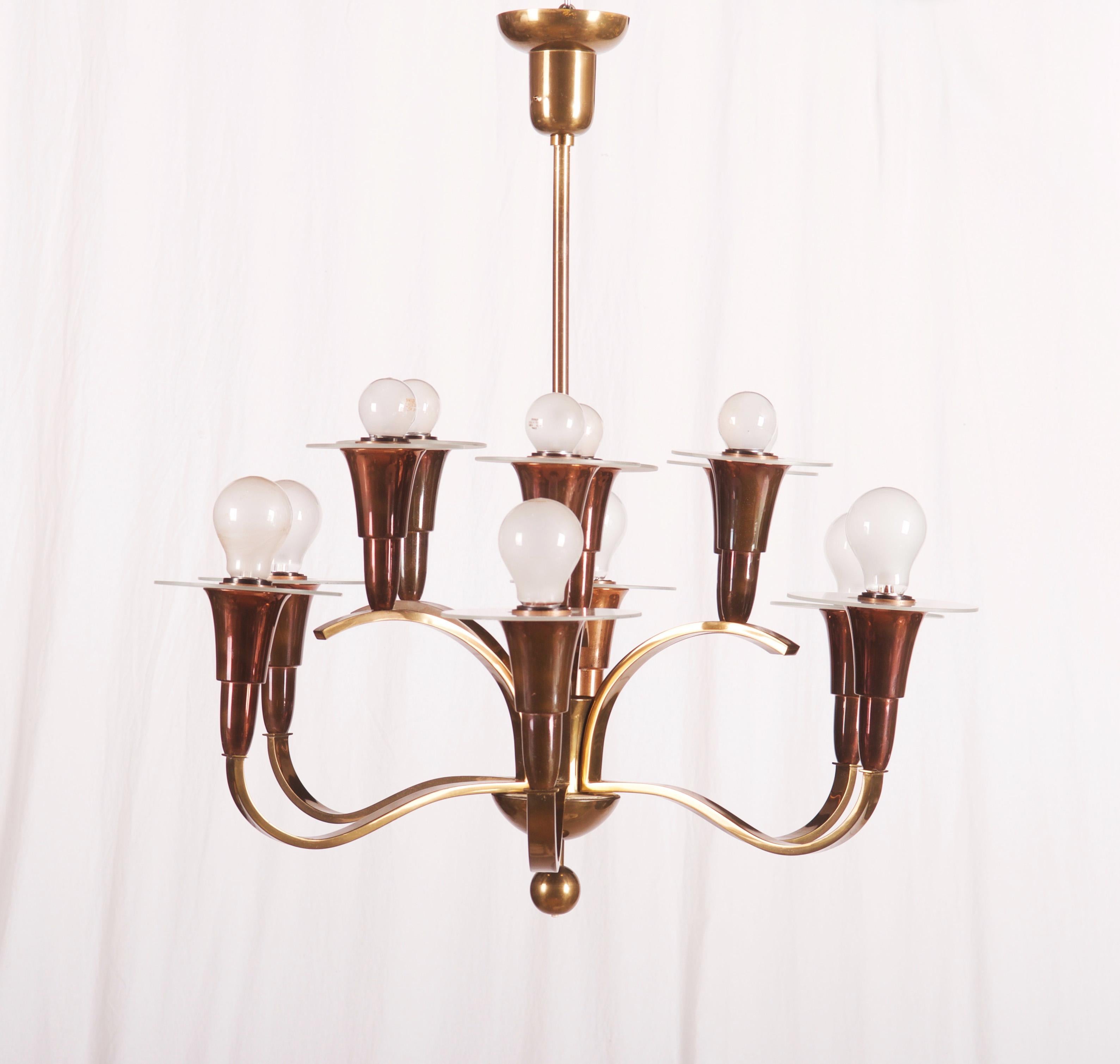 Brass Art Deco Modernist Chandelier In Excellent Condition For Sale In Vienna, AT