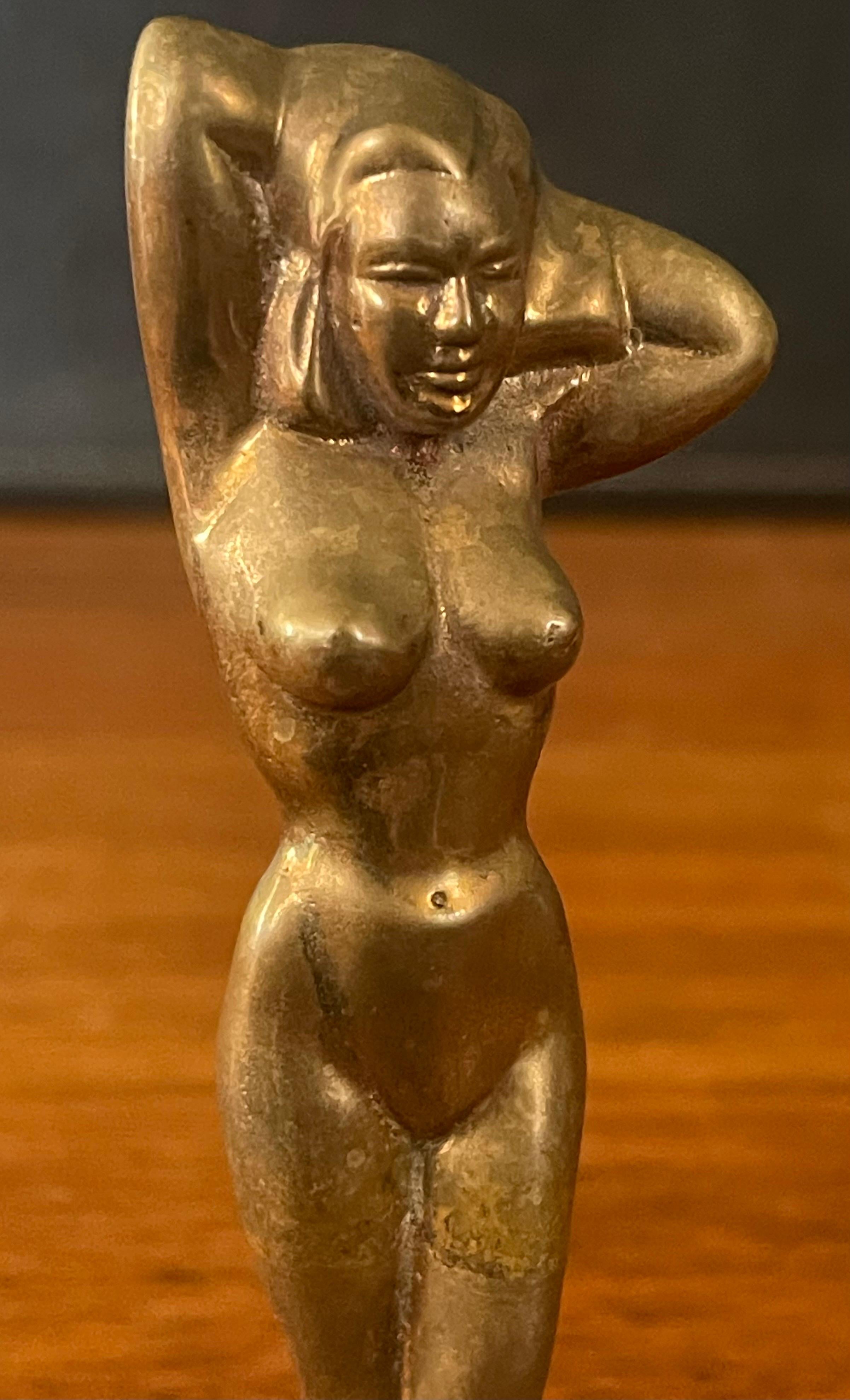 American Brass Art Deco Nude Woman Bottle Opener For Sale