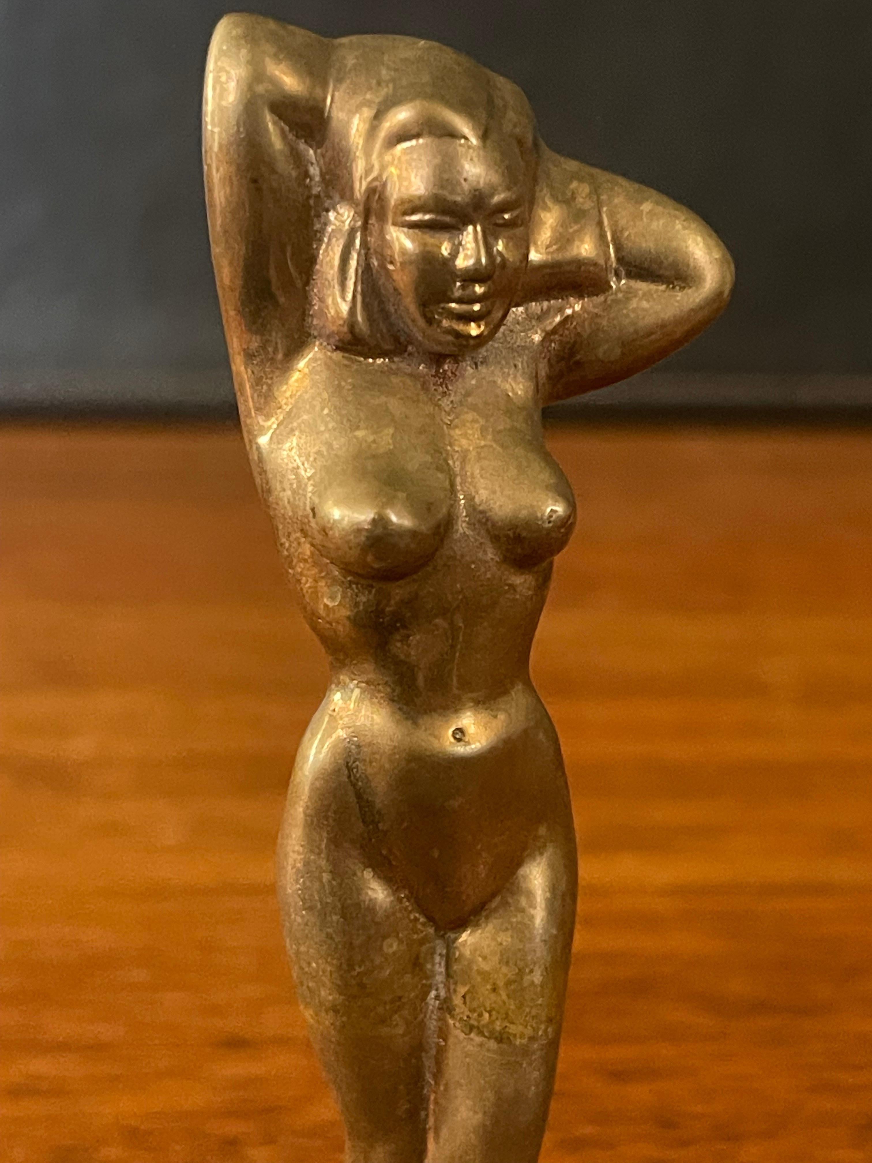Brass Art Deco Nude Woman Bottle Opener In Good Condition For Sale In San Diego, CA
