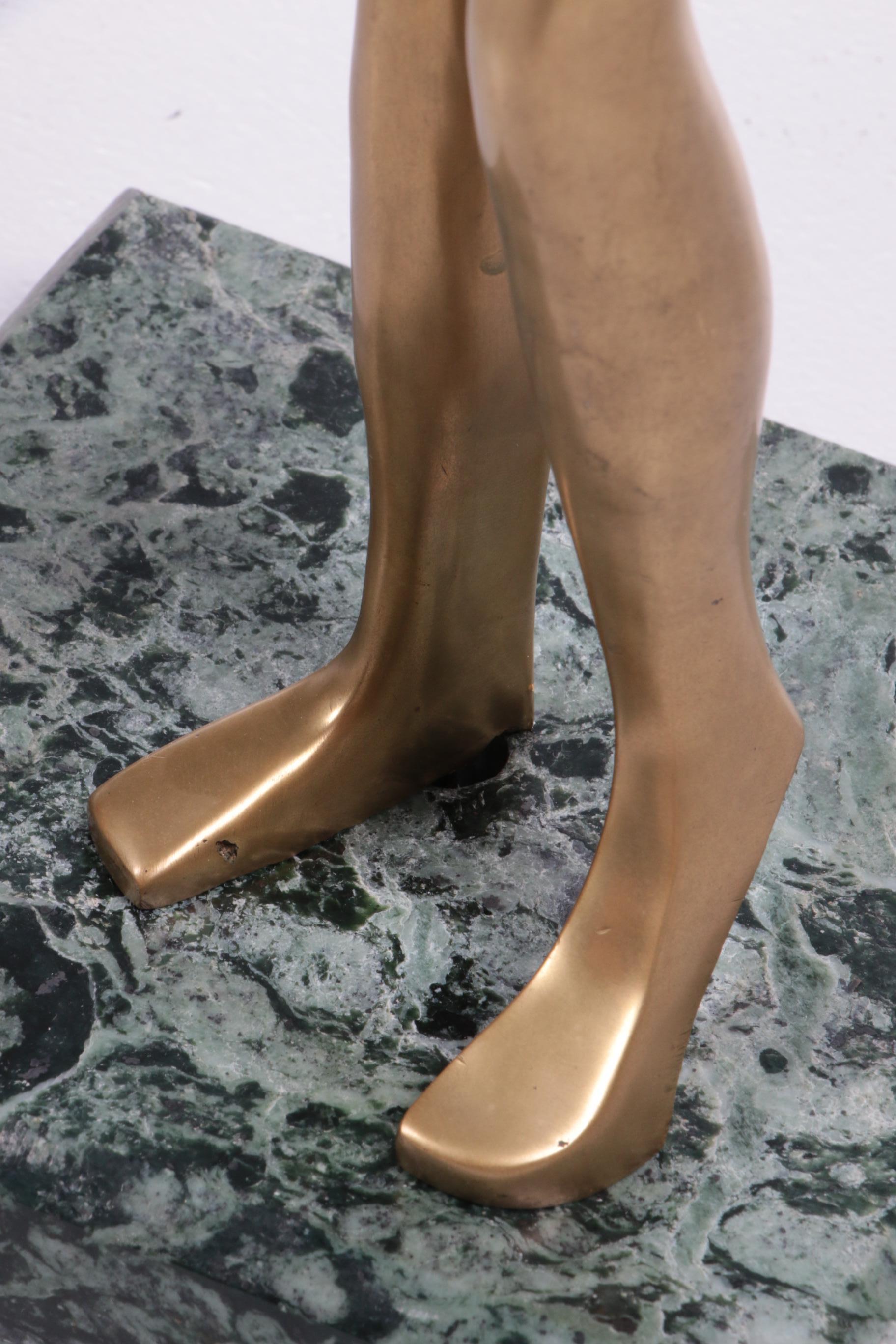 Brass Art Deco Statue of an African woman on a marble base, 1970s For Sale 5