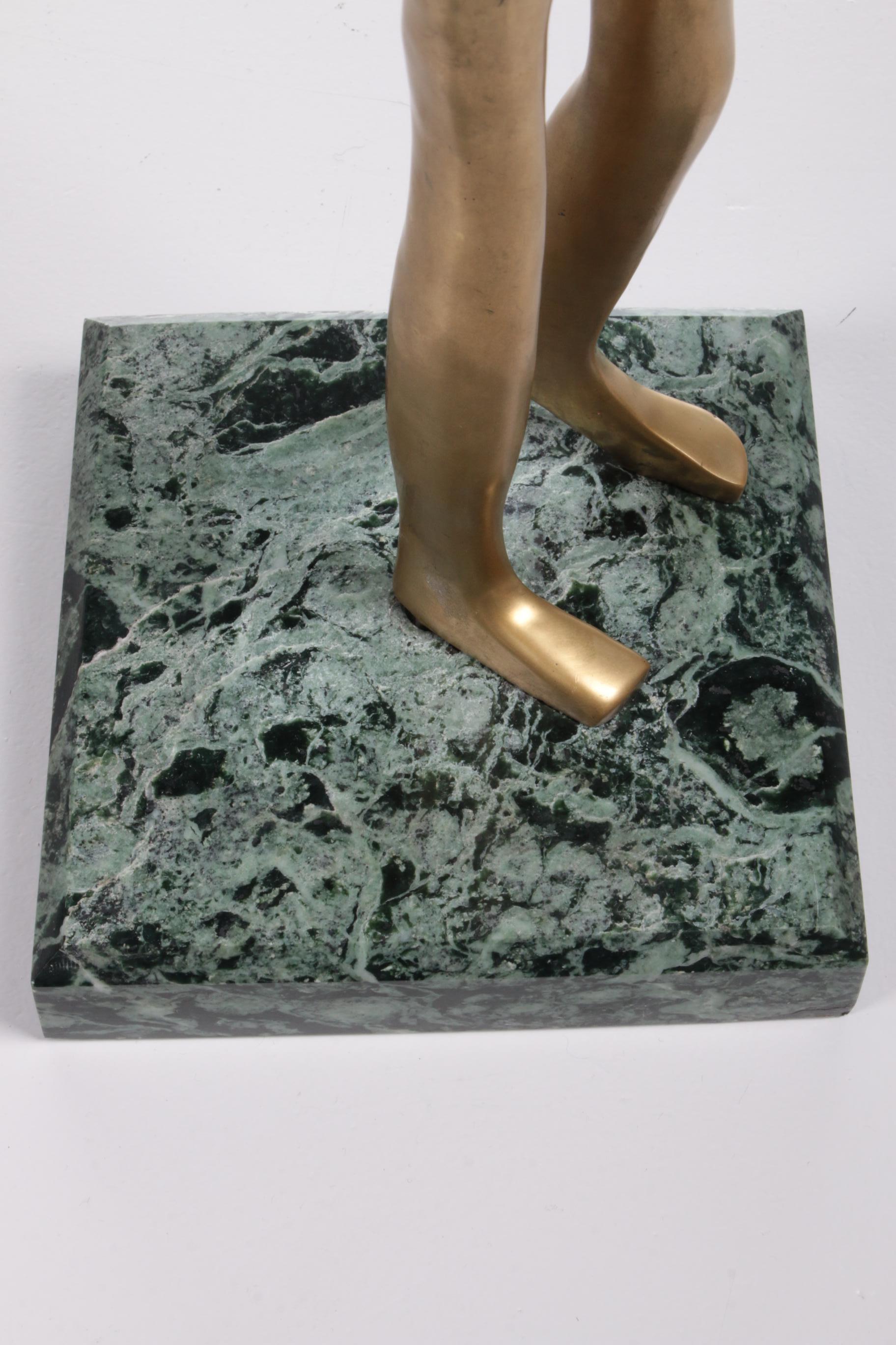 Brass Art Deco Statue of an African woman on a marble base, 1970s For Sale 6
