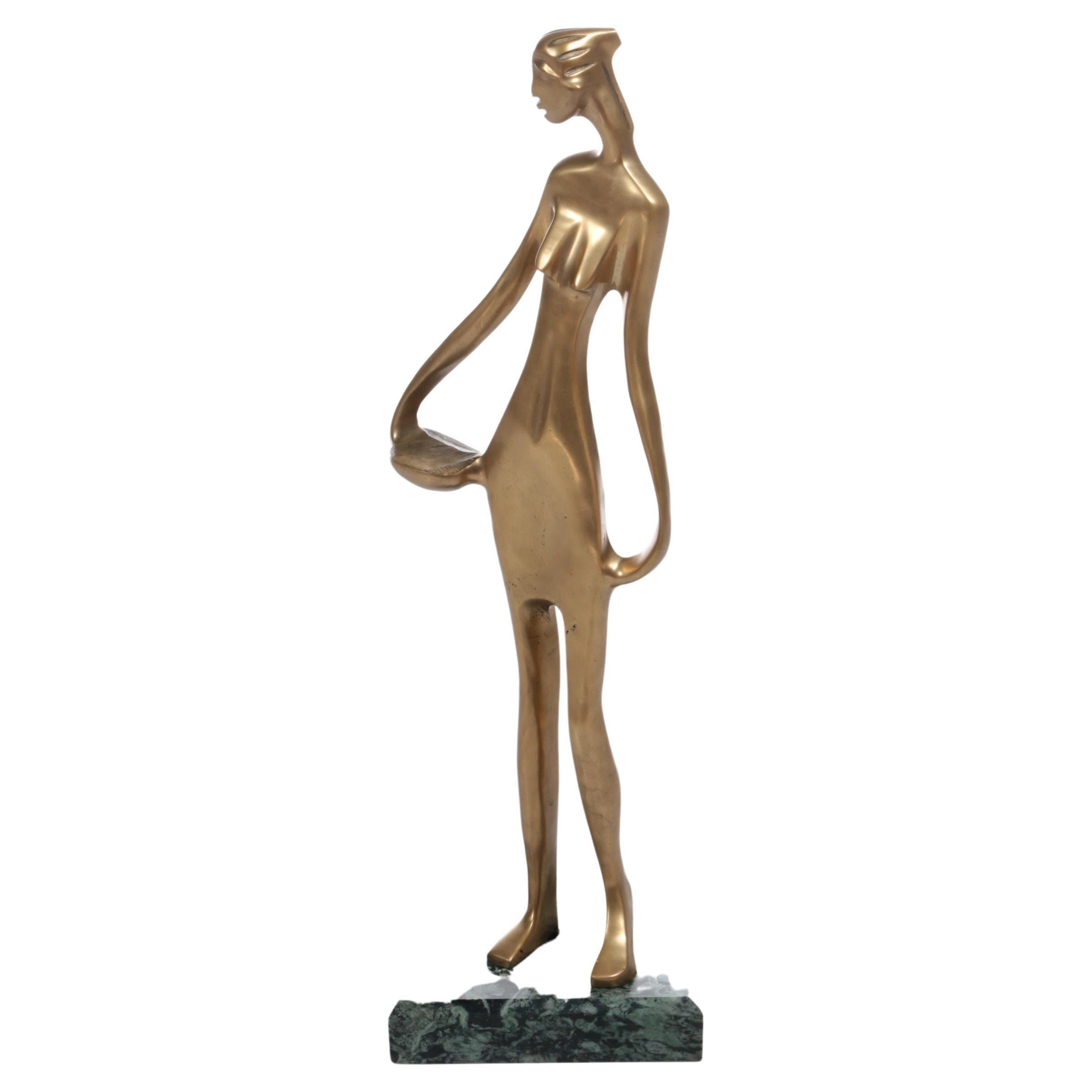 Brass Art Deco Statue of an African woman on a marble base, 1970s For Sale