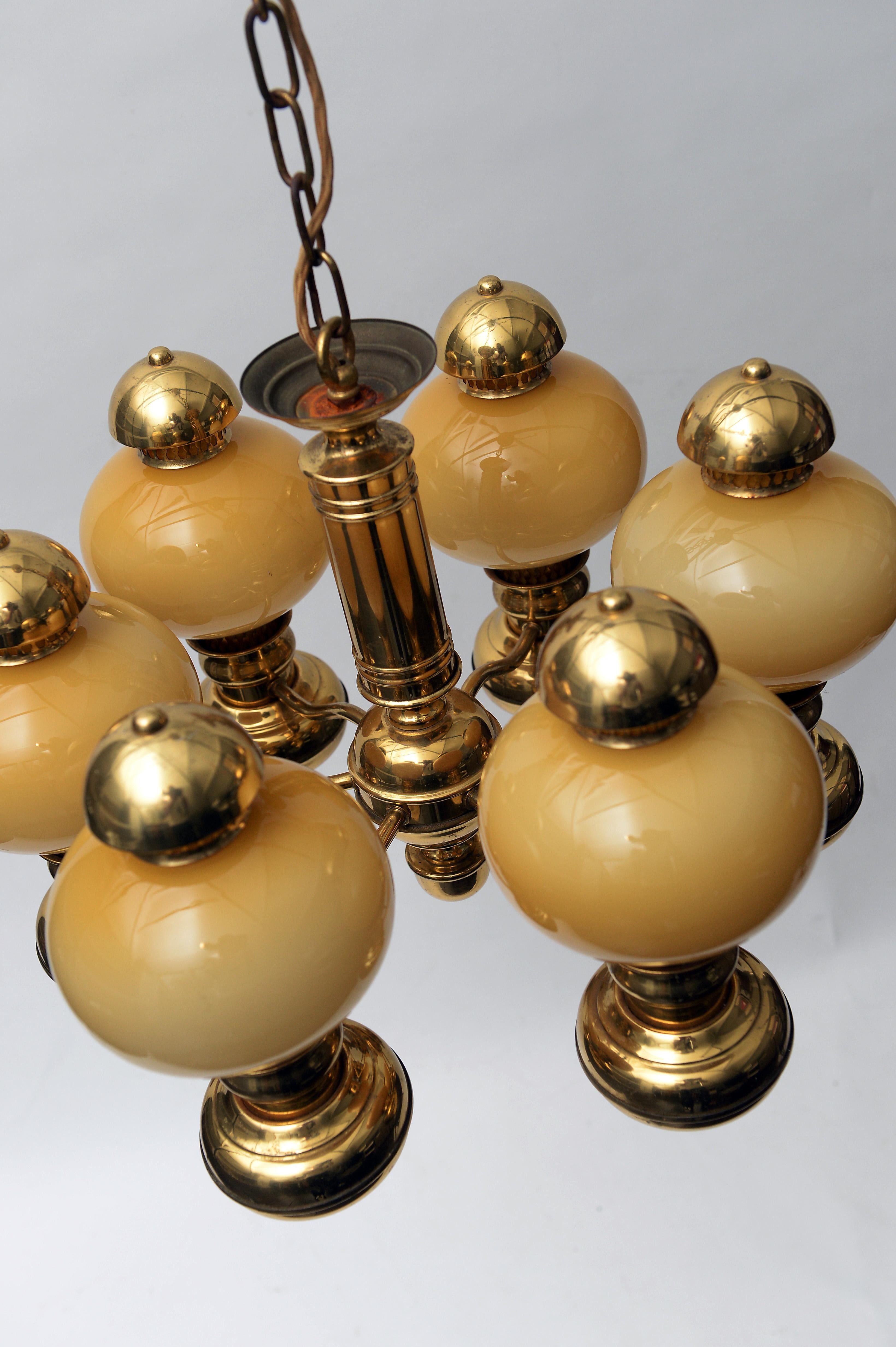 French Brass Art Deco Style Chandelier, 1960s