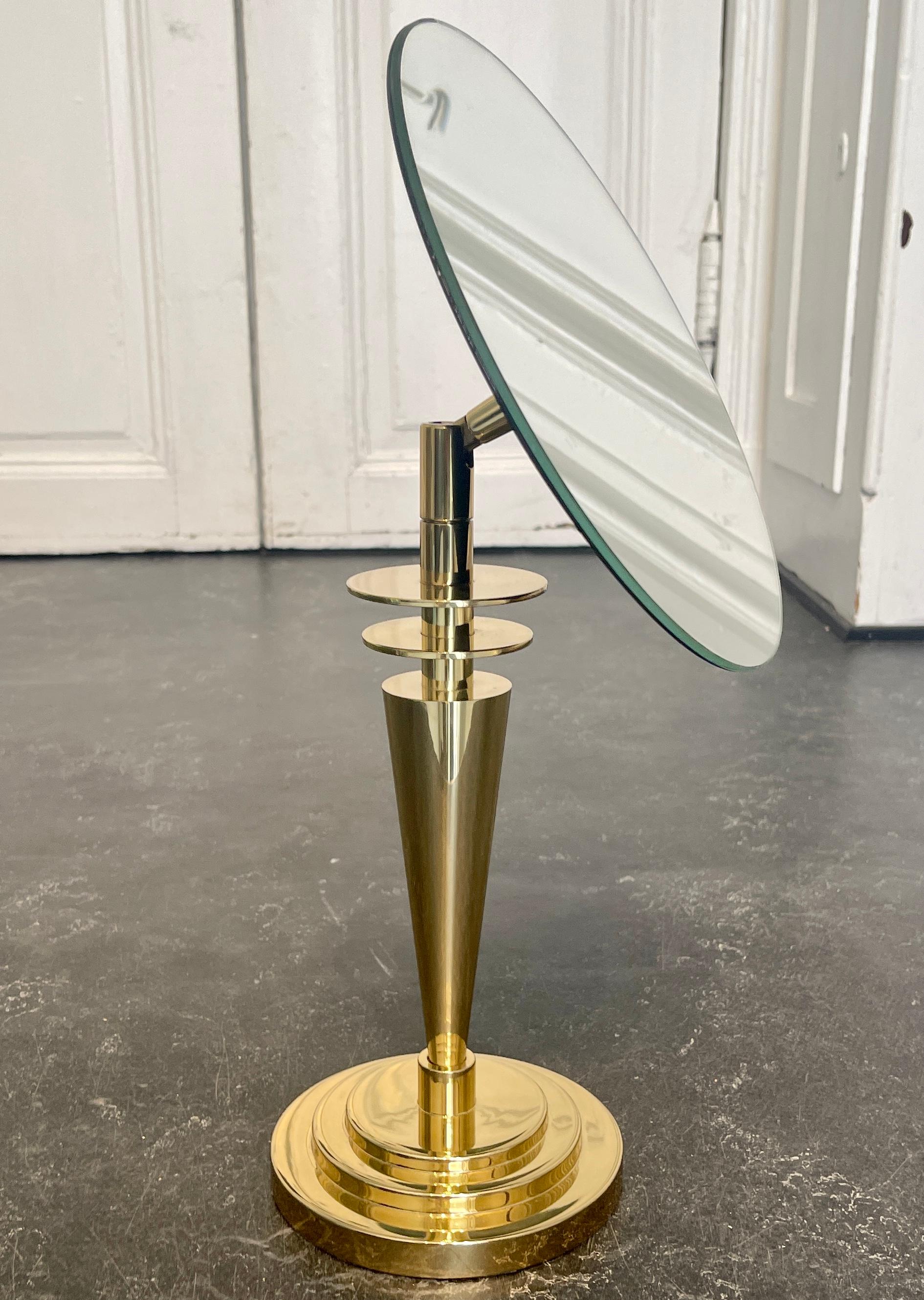 Danish Brass Art Deco Vanity Mirror or Pedestal