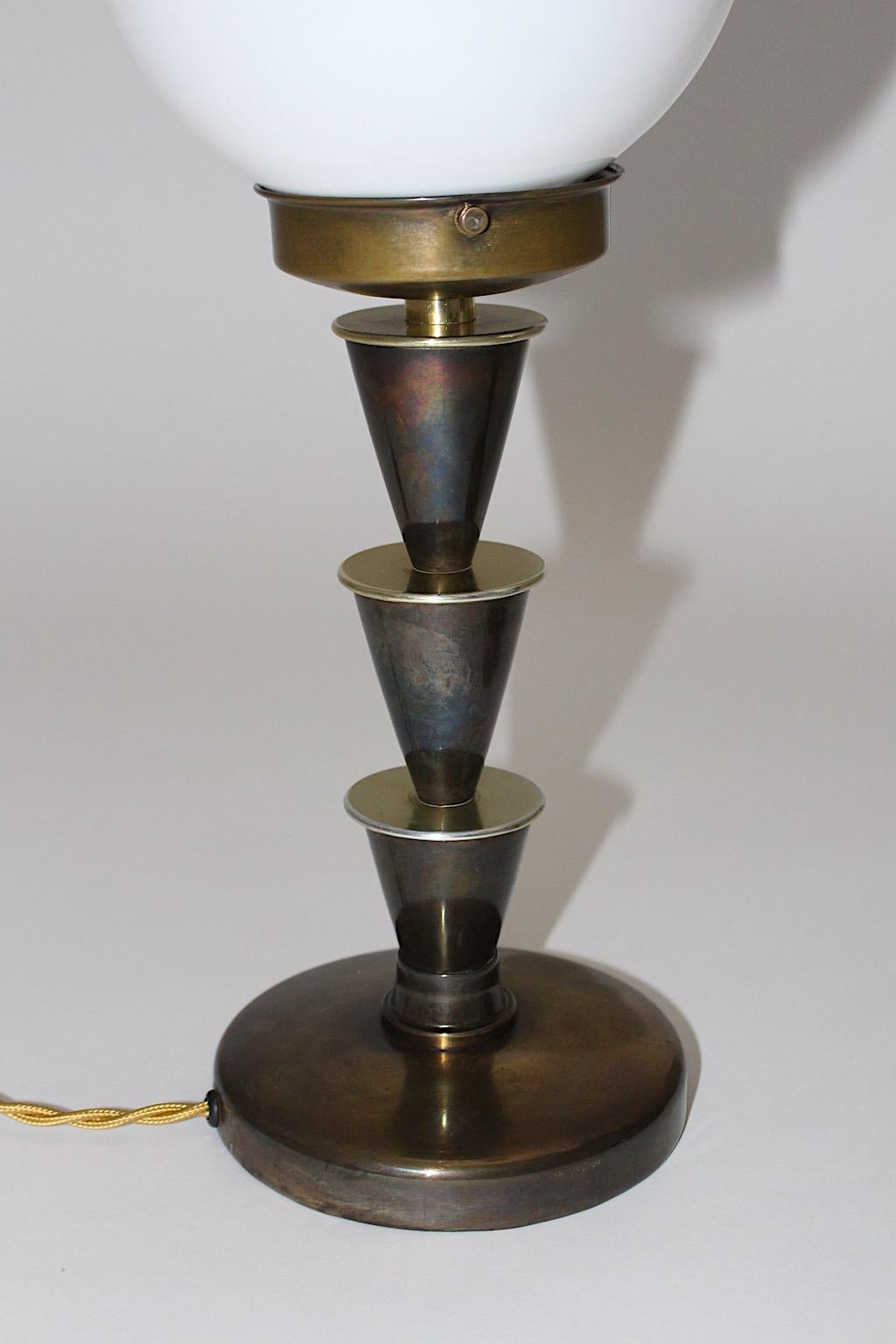 Brass Art Deco Vintage Opal Glass Lamp Shade Geometric, 1930s, Vienna For Sale 3